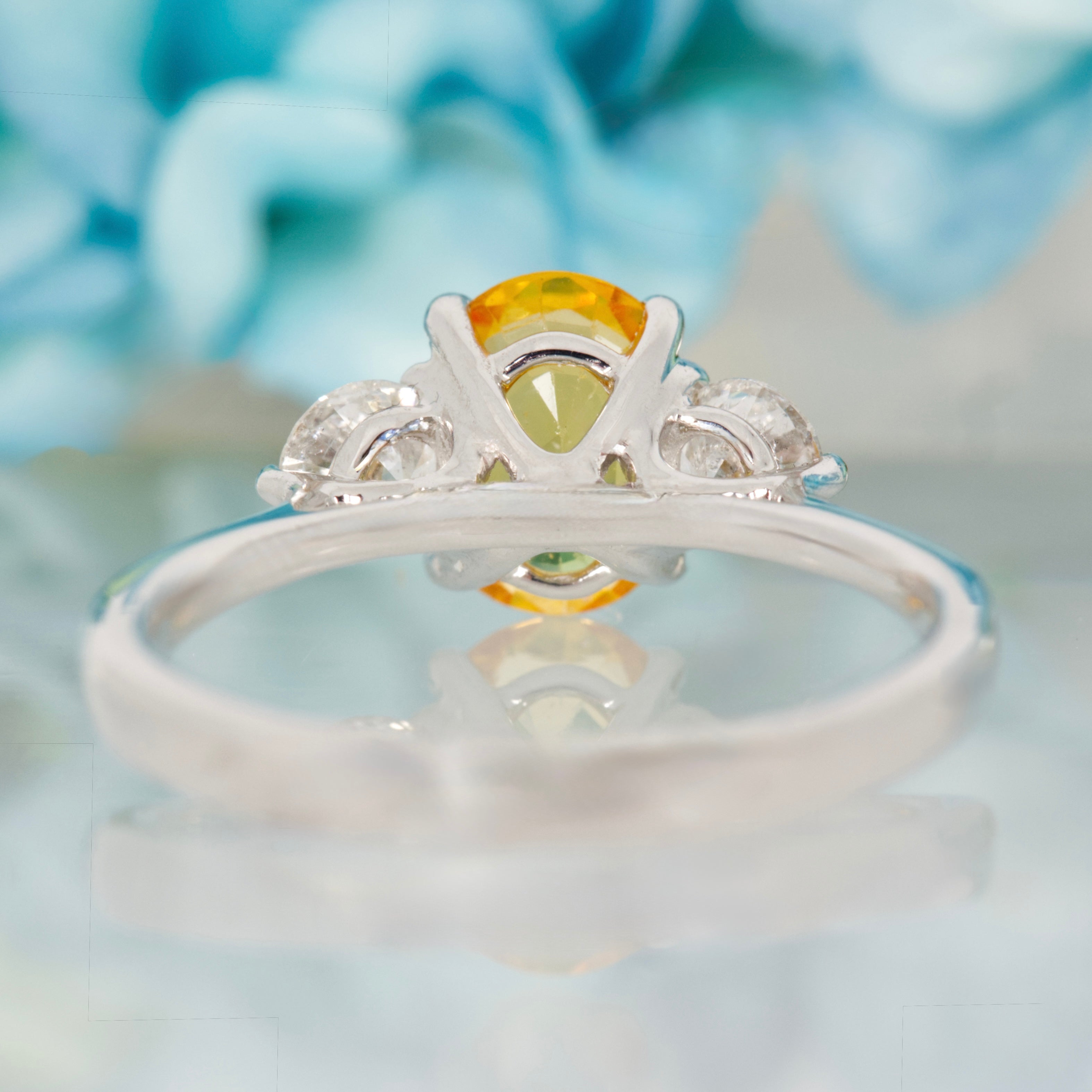 Platinum Oval Cut Yellow Sapphire & Round Brilliant Cut Diamond Trilogy Ring