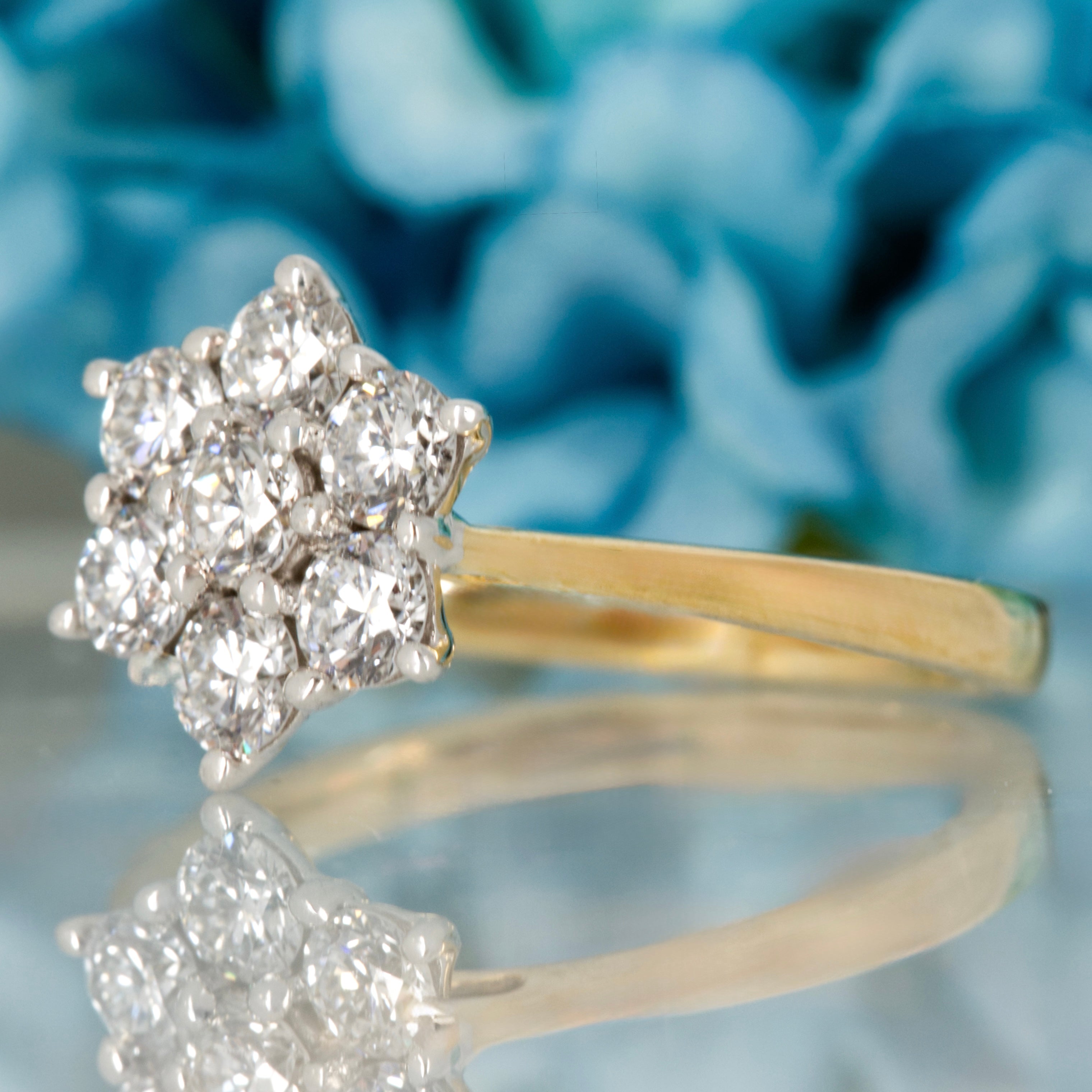 9ct Yellow Gold 1.02ct Round Brilliant Cut Lab Grown Diamond 7-Stone Cluster Ring