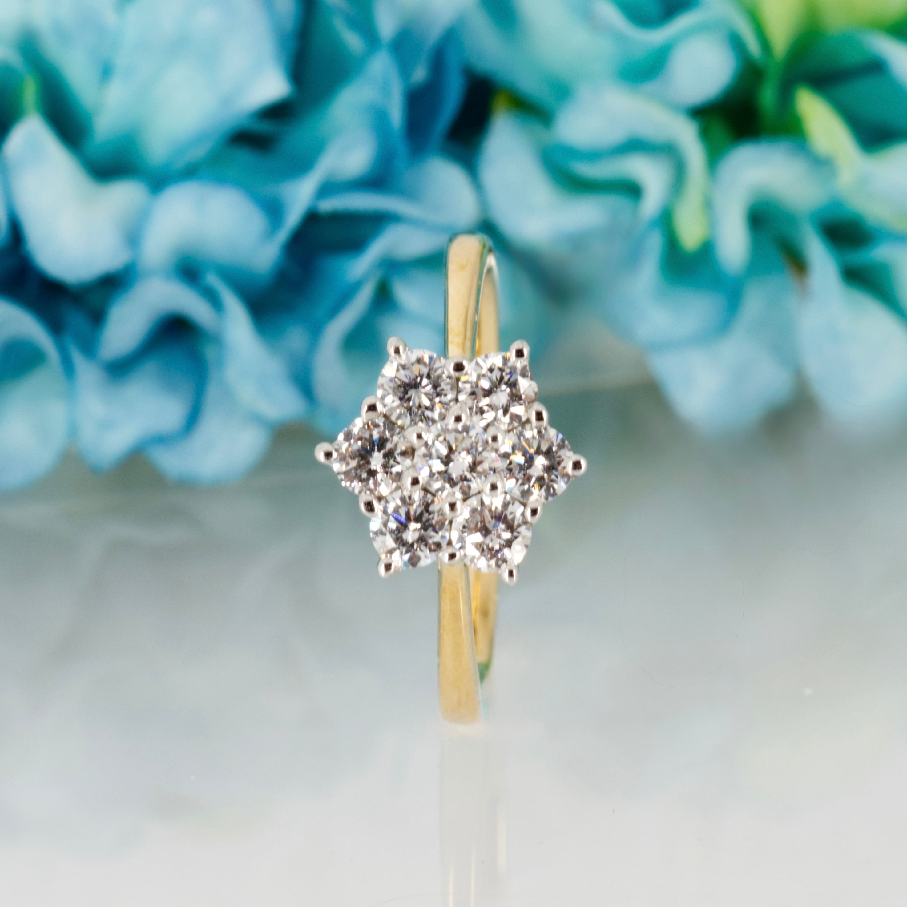 9ct Yellow Gold 1.02ct Round Brilliant Cut Lab Grown Diamond 7-Stone Cluster Ring