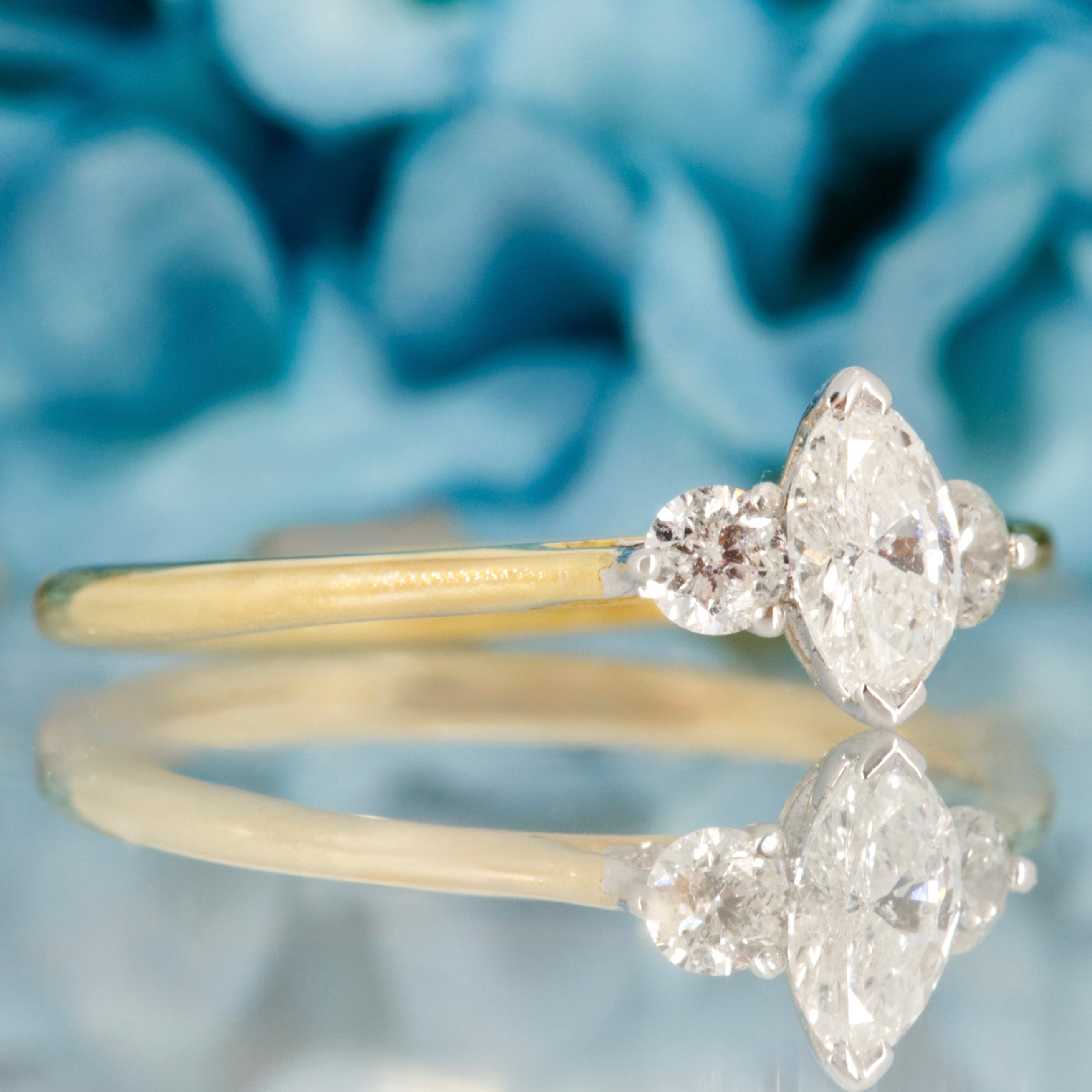 18ct Yellow Gold 0.45ct Marquise & Round Brilliant Cut Lab Grown Diamond Trilogy Ring