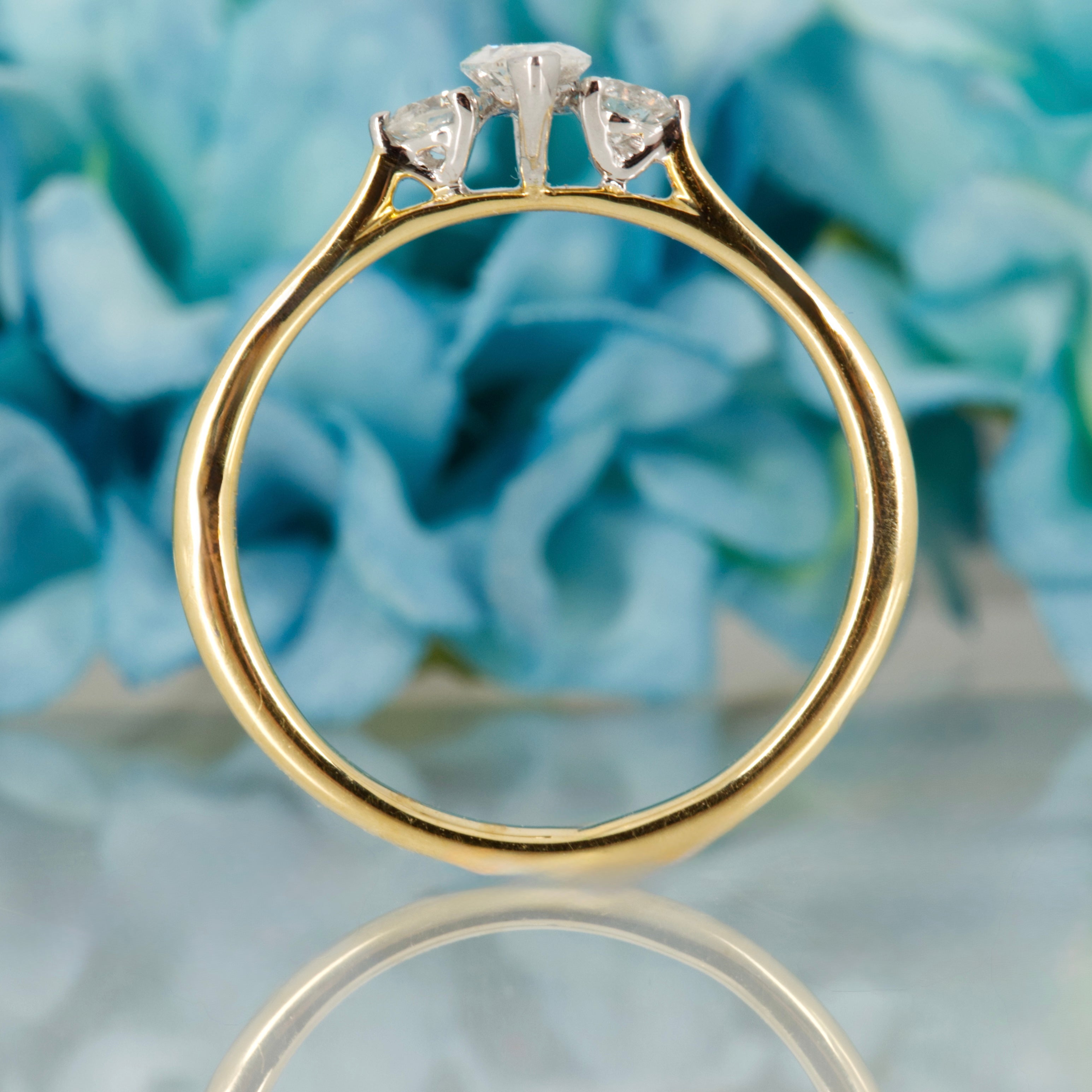 18ct Yellow Gold 0.45ct Marquise & Round Brilliant Cut Lab Grown Diamond Trilogy Ring