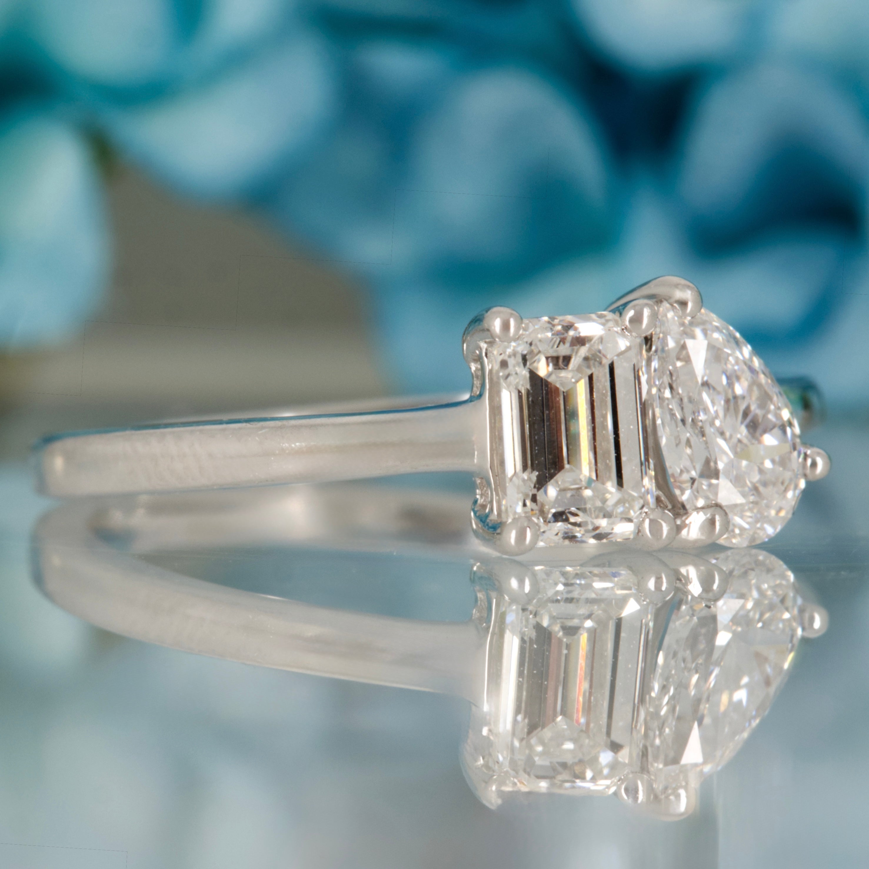 Platinum 0.97ct Emerald & Pear Cut Lab Grown Diamond Toi et Moi Ring
