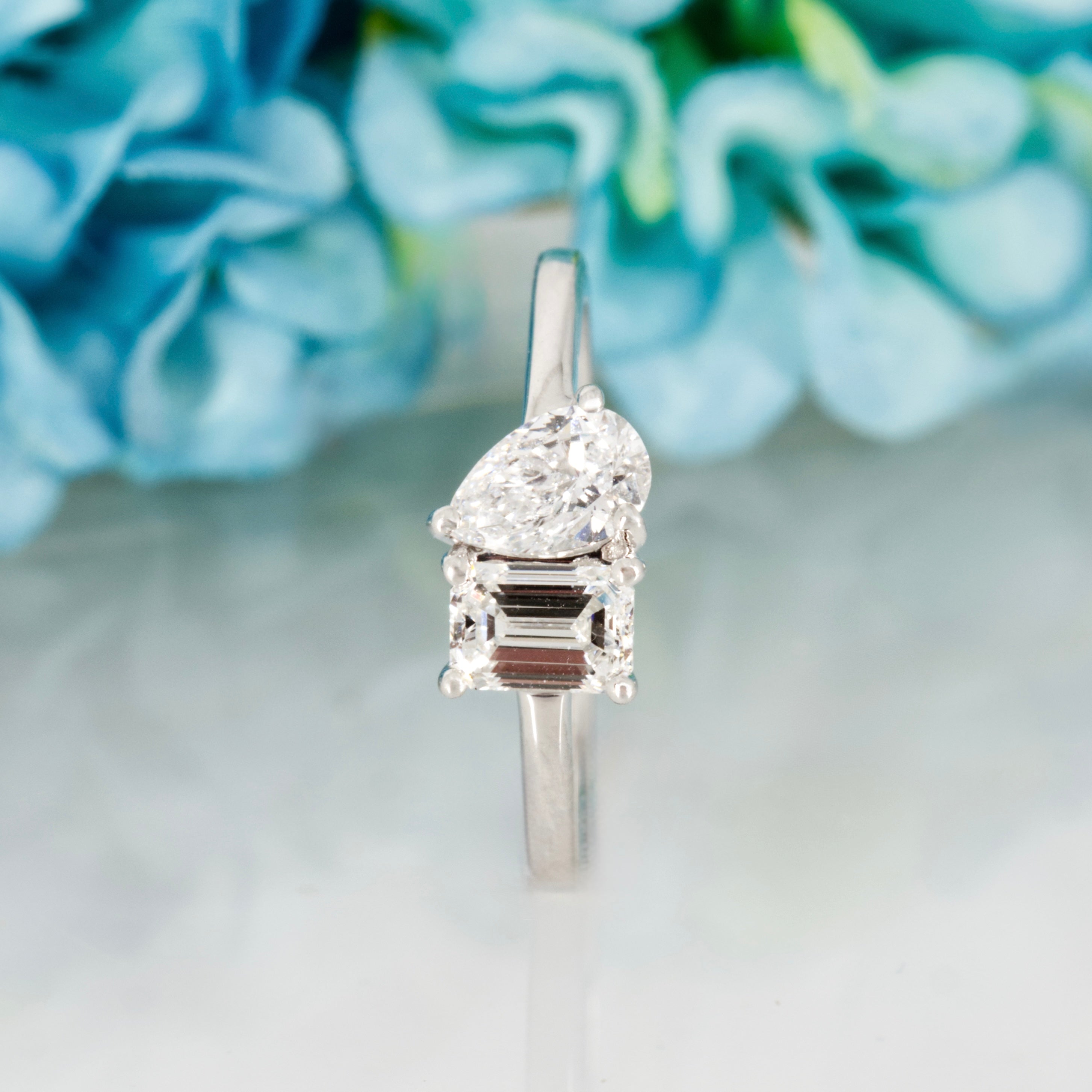 Platinum 0.97ct Emerald & Pear Cut Lab Grown Diamond Toi et Moi Ring