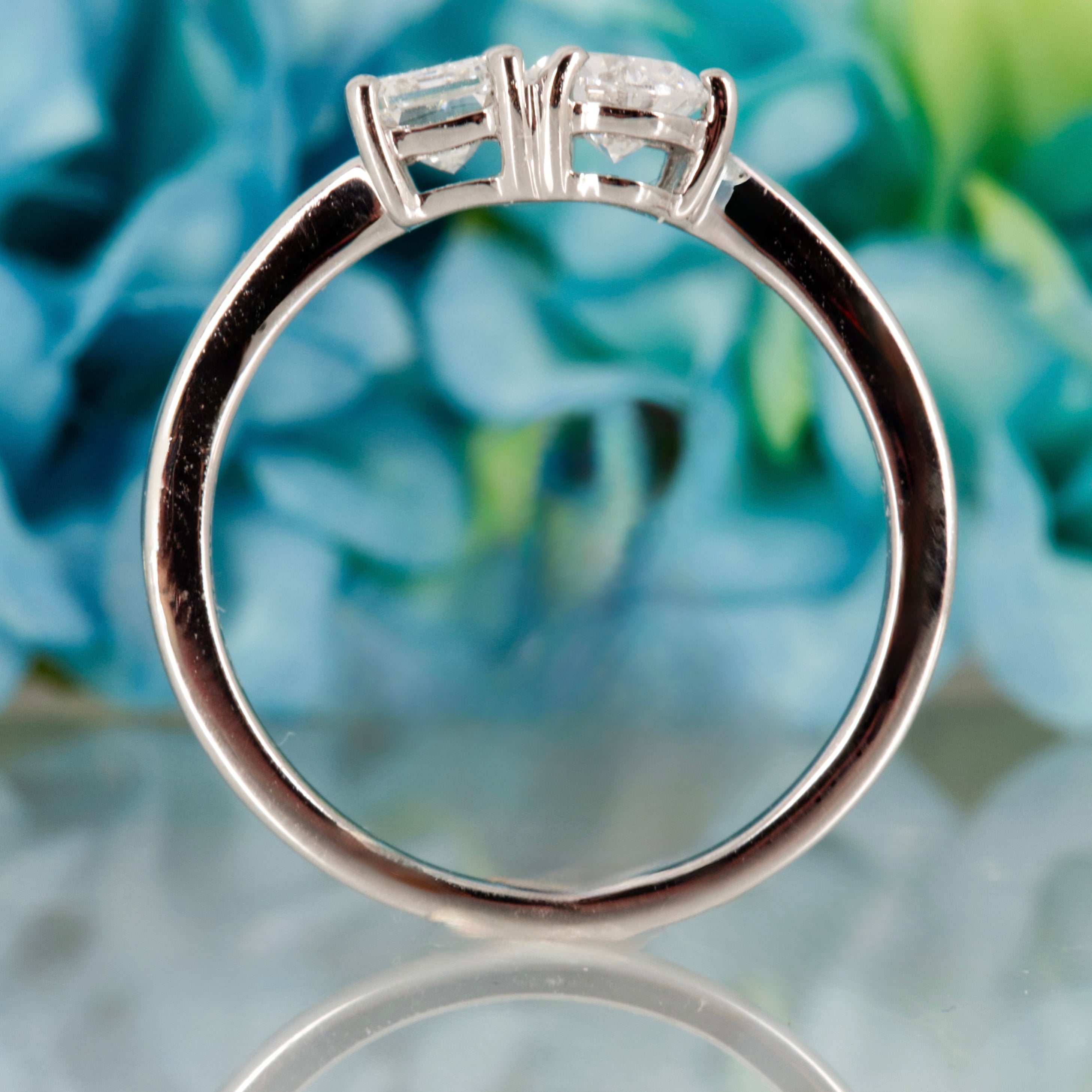 Platinum 0.97ct Emerald & Pear Cut Lab Grown Diamond Toi et Moi Ring
