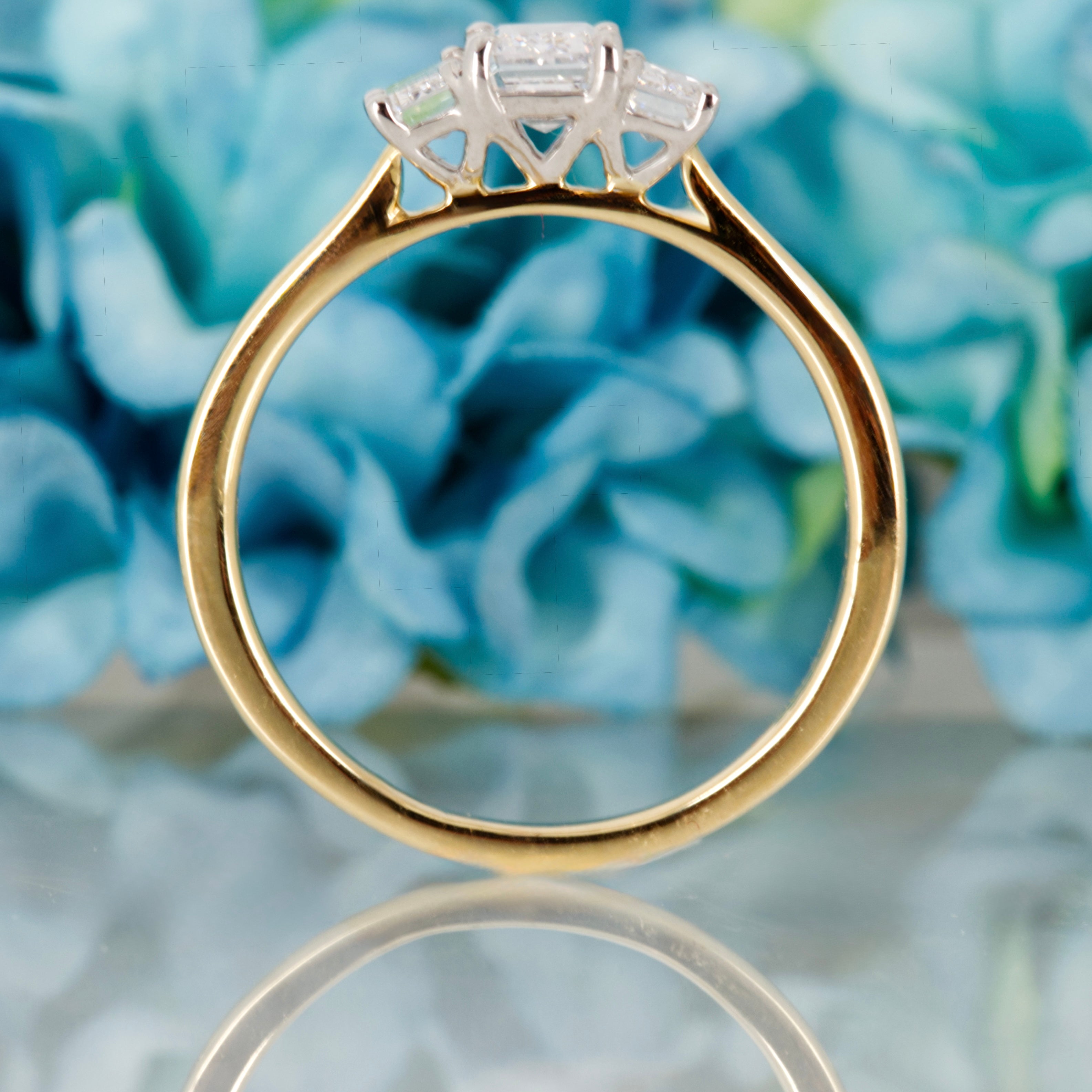 9ct Yellow Gold 1.39ct Emerald Cut Lab Grown Diamond Trilogy Ring