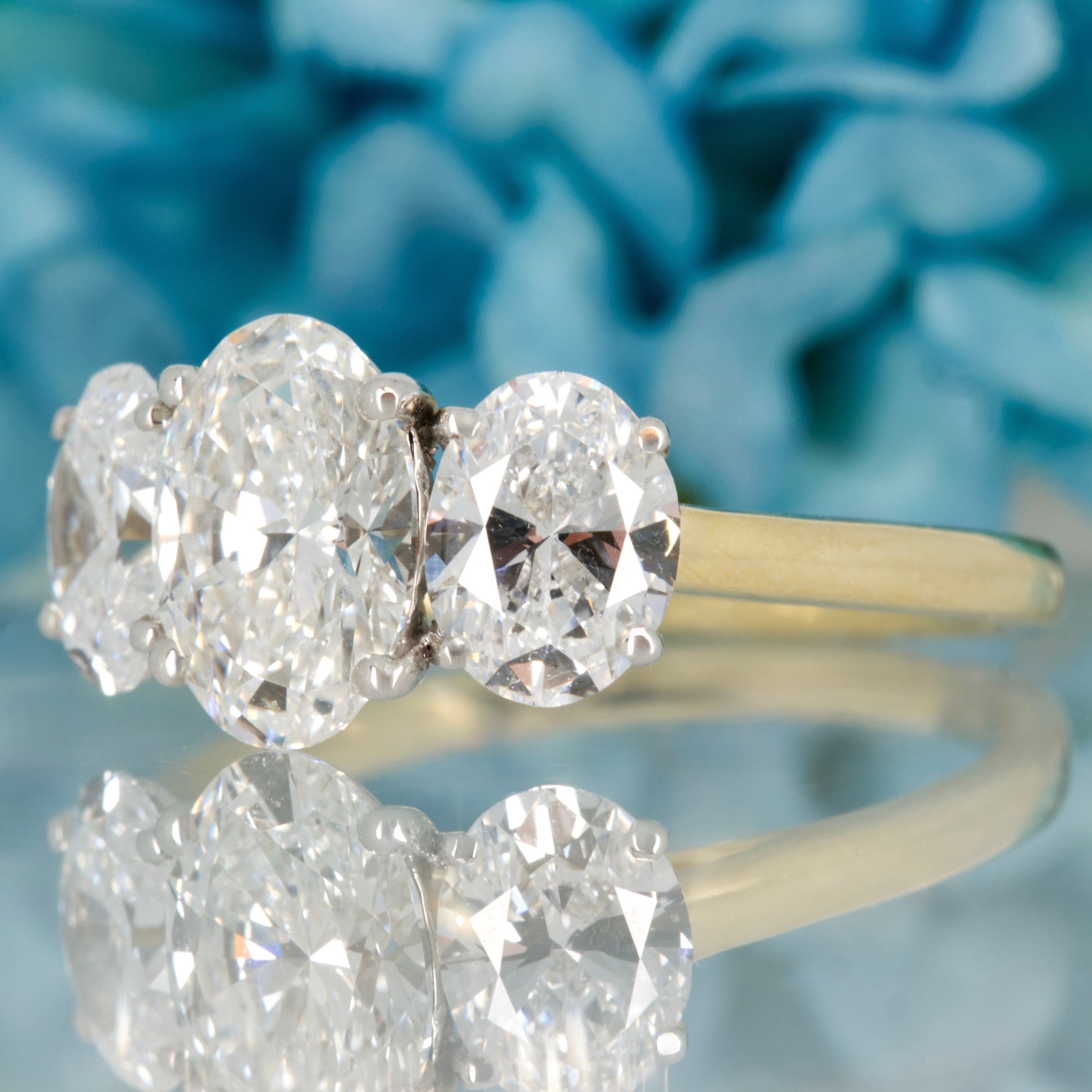 9ct Yellow Gold 3.00ct Oval Cut Lab Grown Diamond Trilogy Ring