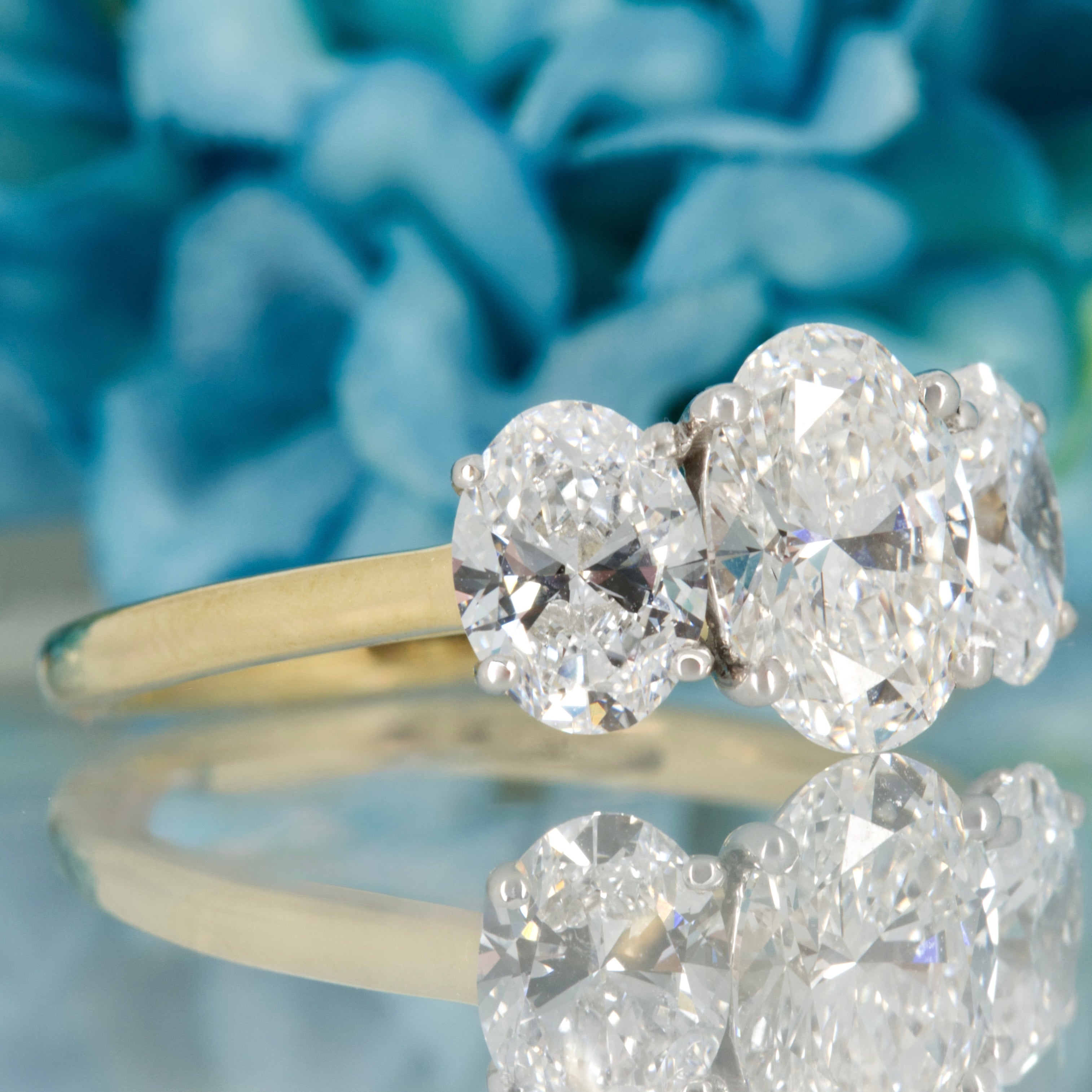 9ct Yellow Gold 3.00ct Oval Cut Lab Grown Diamond Trilogy Ring