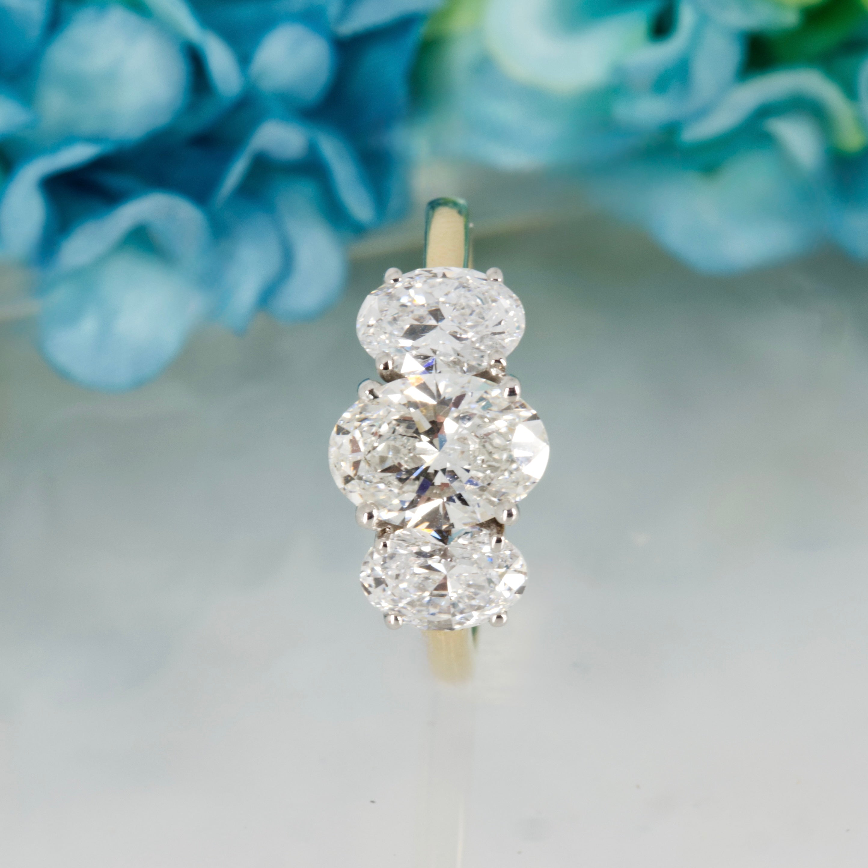 9ct Yellow Gold 3.00ct Oval Cut Lab Grown Diamond Trilogy Ring