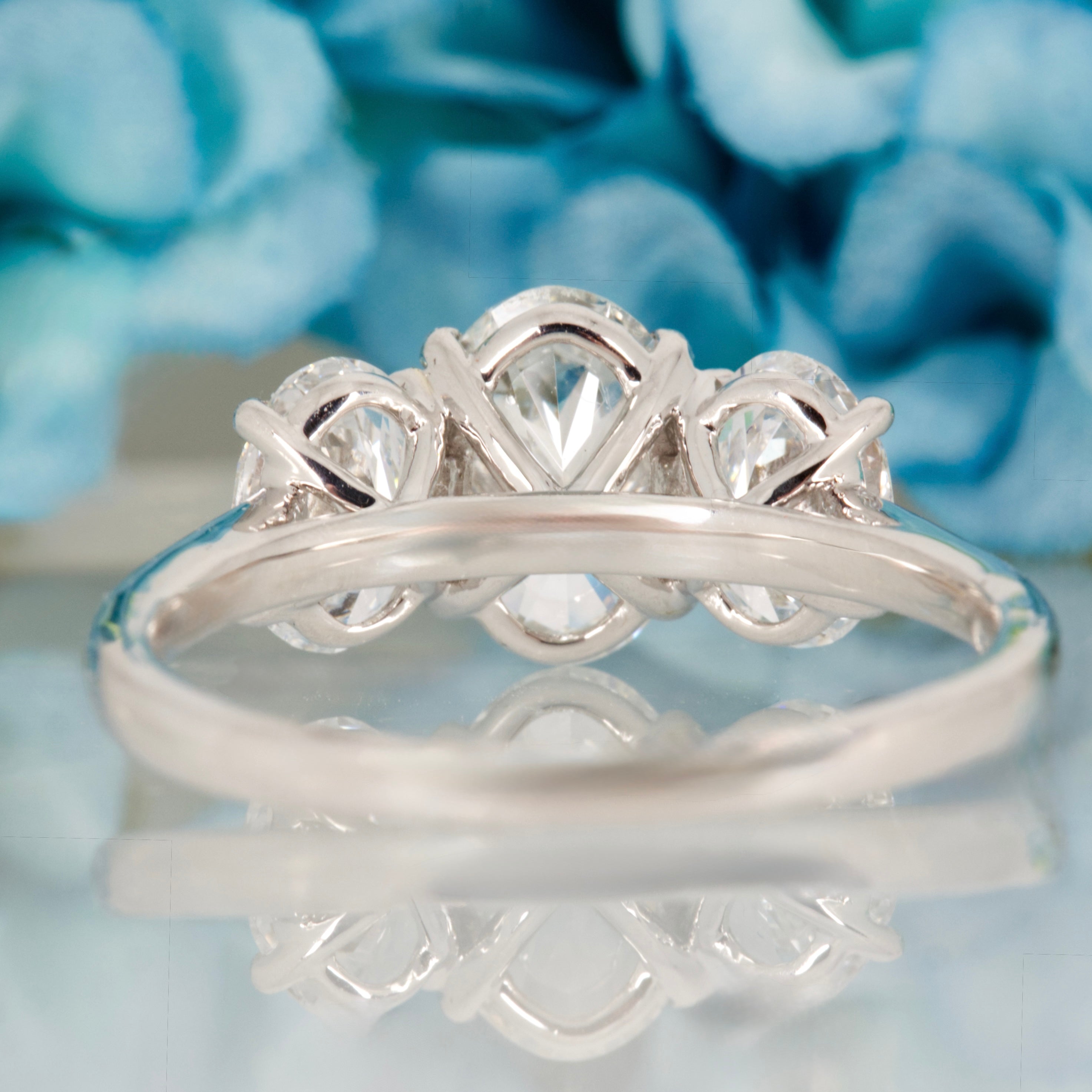 9ct White Gold 3.07ct Oval Cut Lab Grown Diamond Trilogy Ring