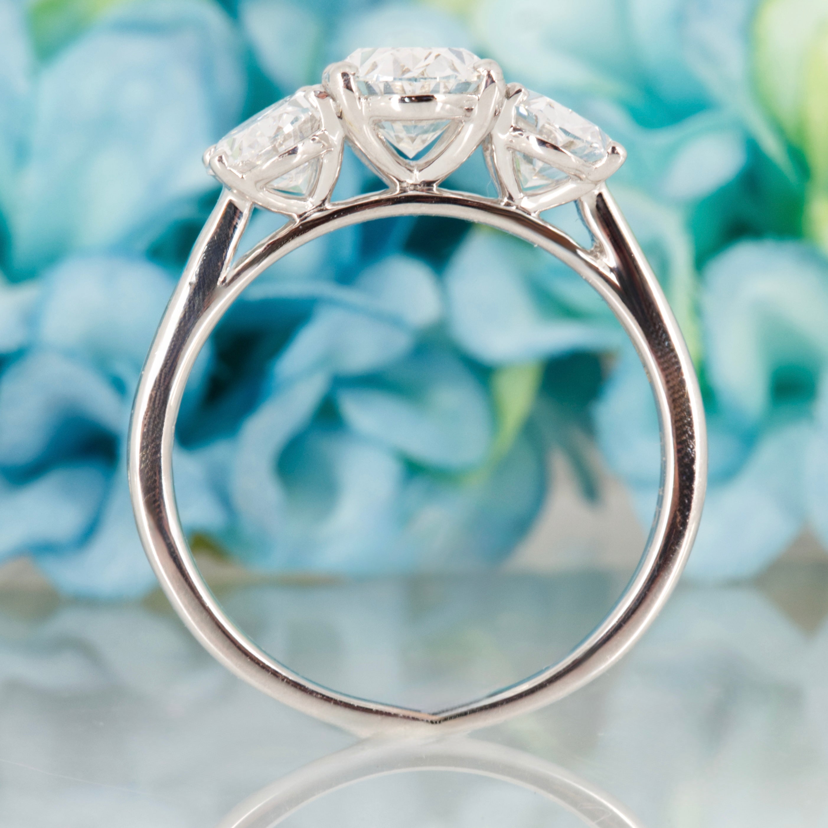 9ct White Gold 3.07ct Oval Cut Lab Grown Diamond Trilogy Ring