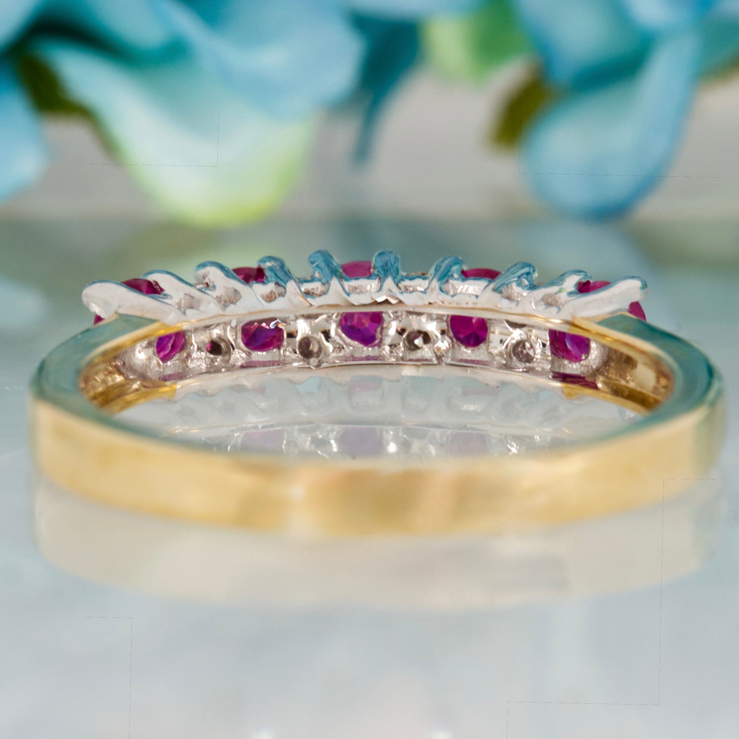 9ct Yellow Gold Round Cut Ruby & Round Brilliant Cut Diamond Half Eternity Ring