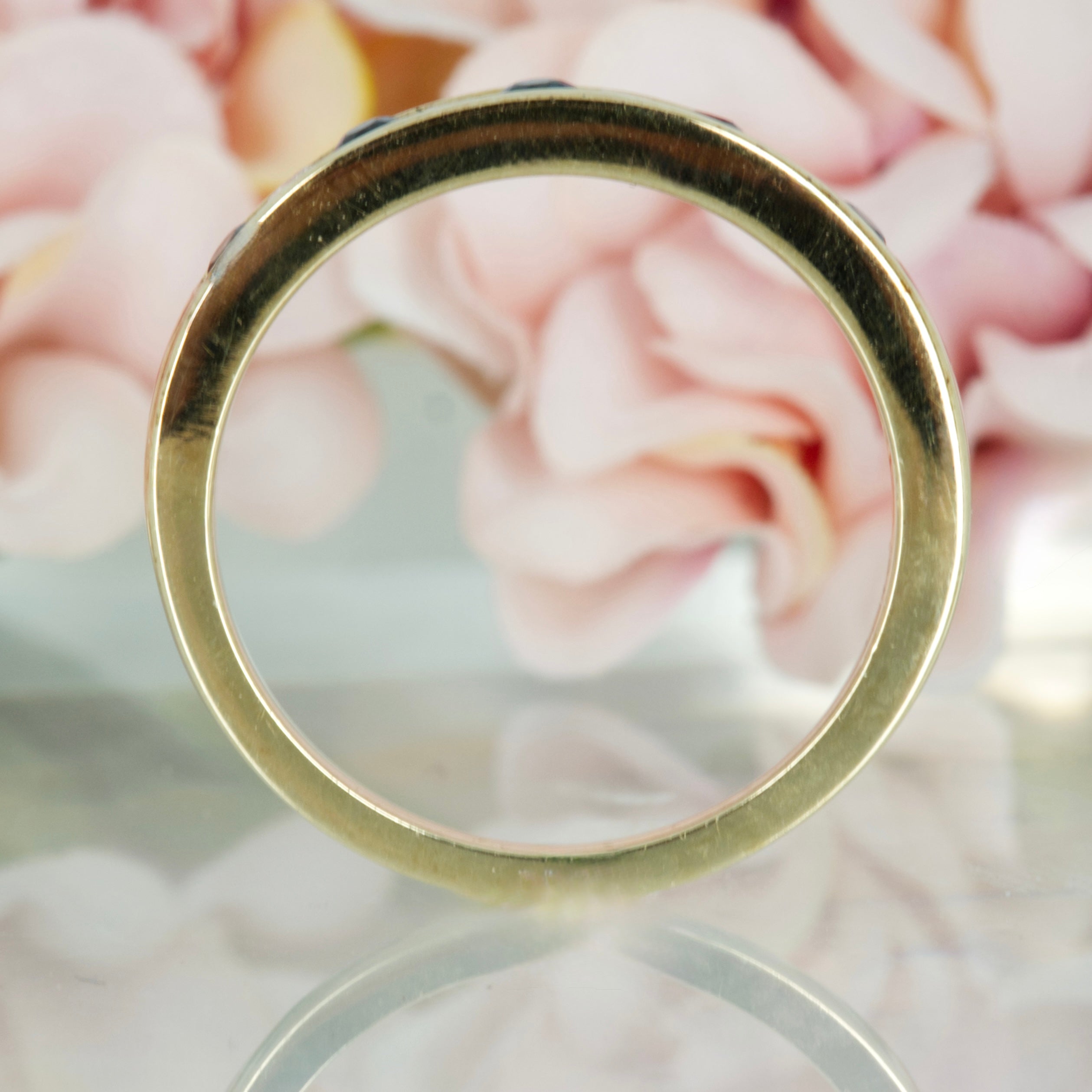 9ct Yellow Gold Round Cut Sapphire & Round Brilliant Cut Diamond Channel Set Half Eternity Ring