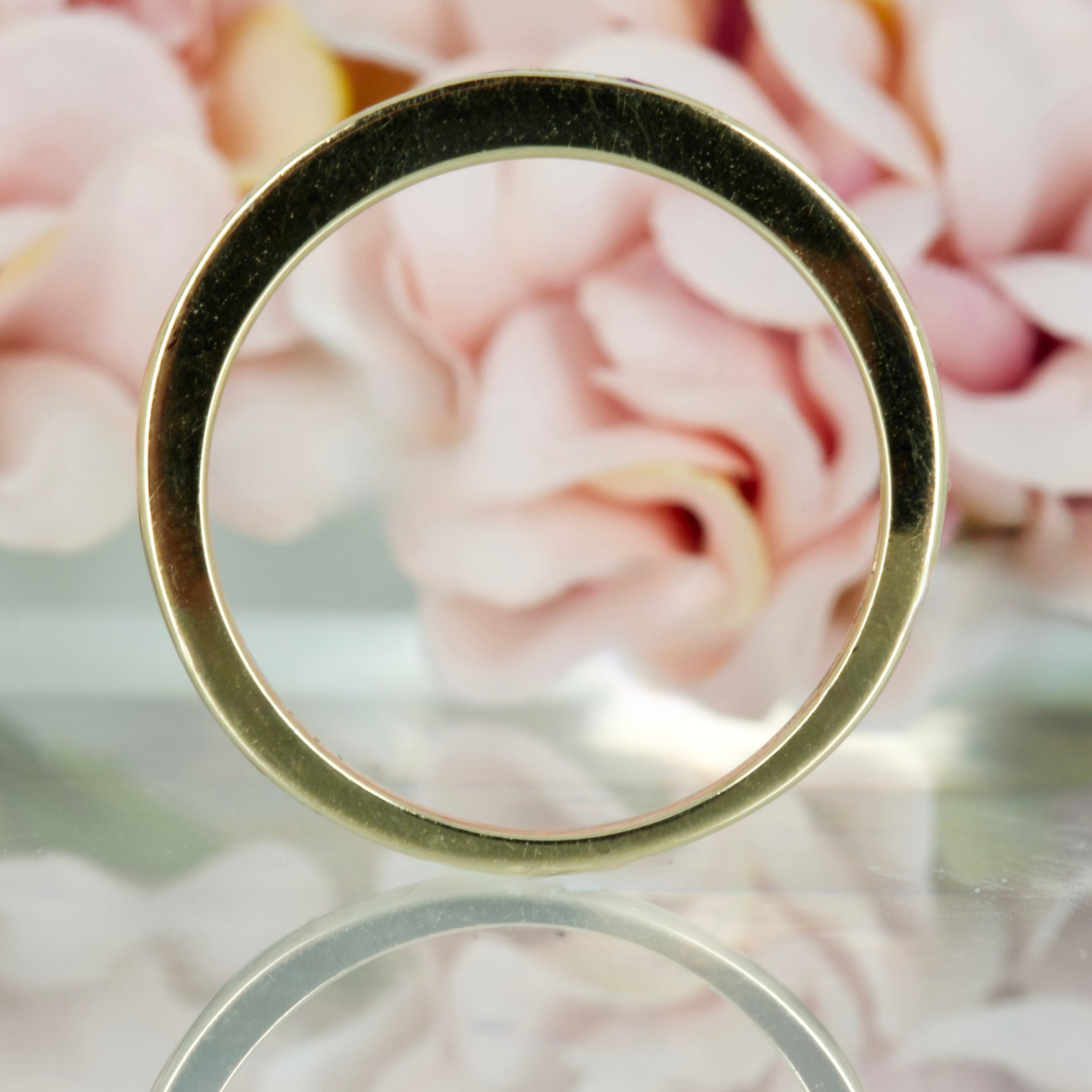9ct Yellow Gold Round Cut Ruby & Round Brilliant Cut Diamond Channel Set Half Eternity Ring