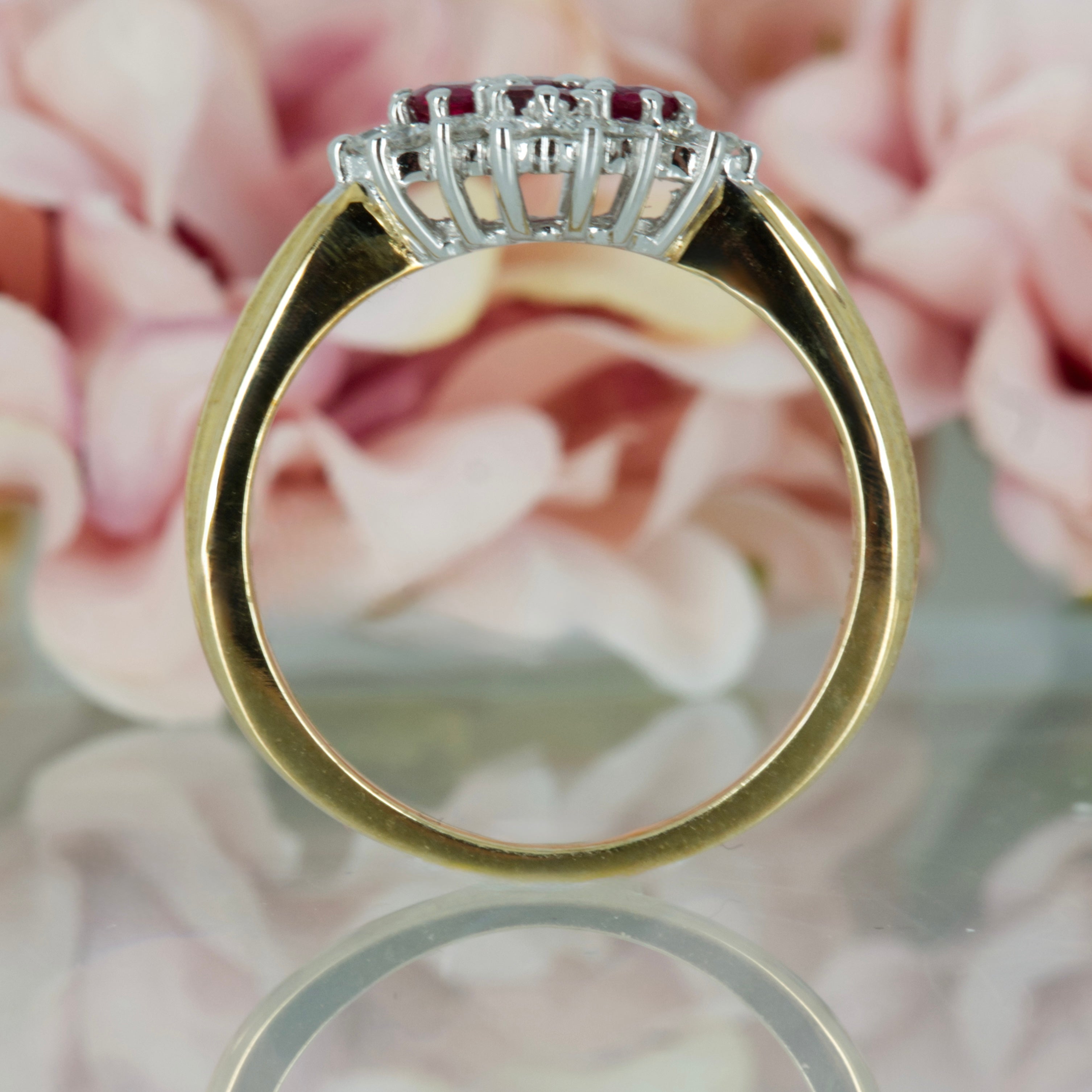9ct Yellow Gold Round Cut Ruby & Round Brilliant Cut Diamond Cluster Ring