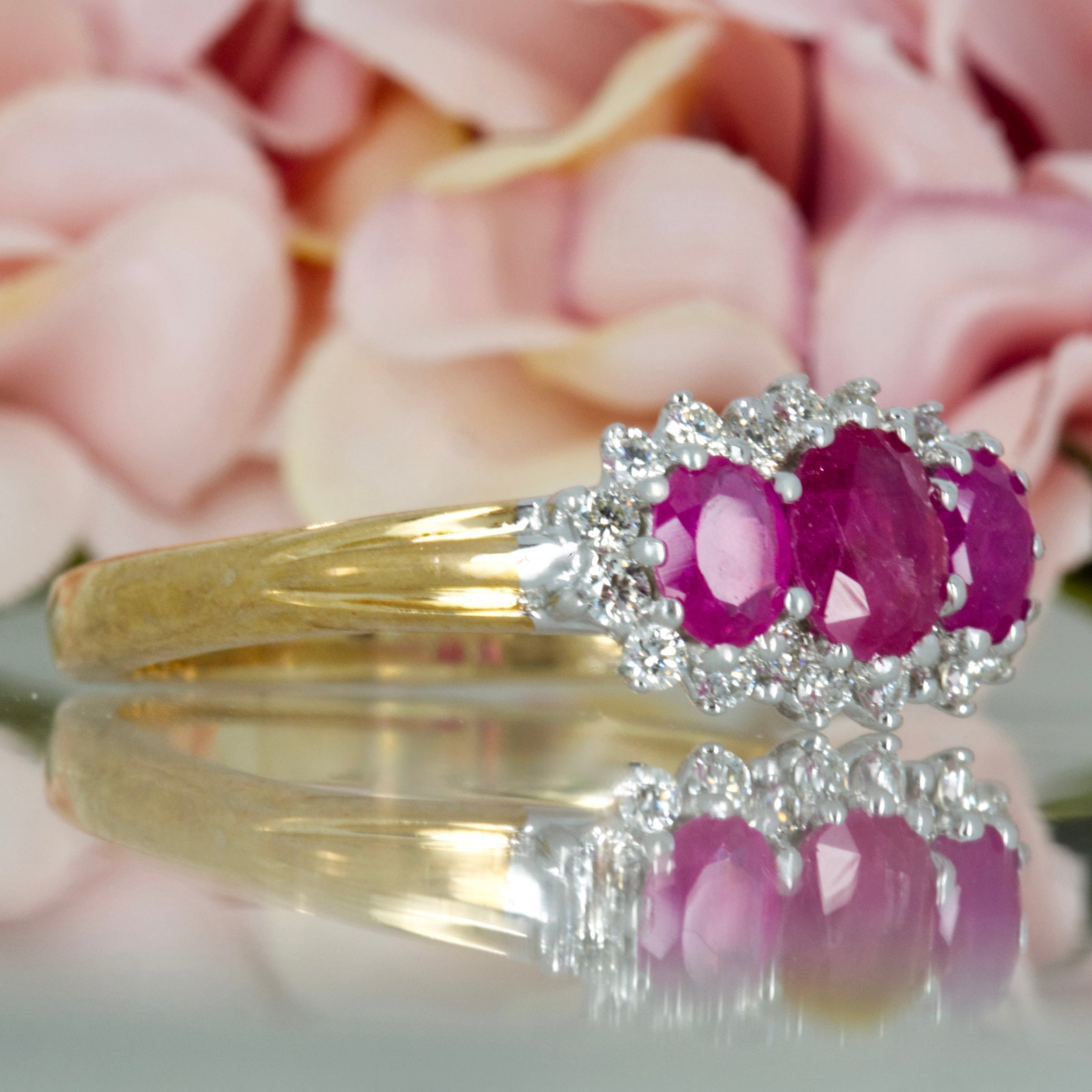 9ct Yellow Gold Oval Cut Ruby & Round Brilliant Cut Diamond Cluster Ring