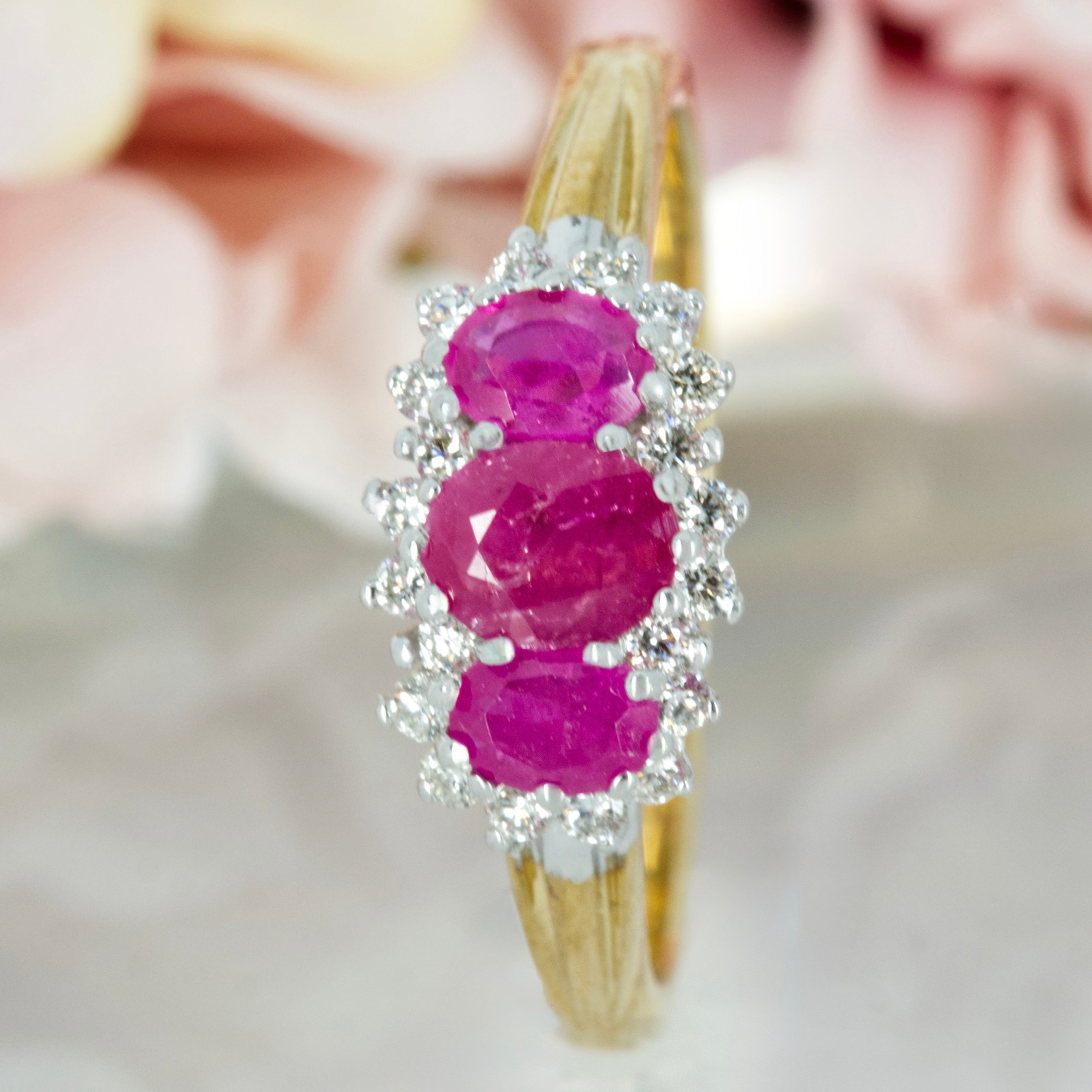 9ct Yellow Gold Oval Cut Ruby & Round Brilliant Cut Diamond Cluster Ring