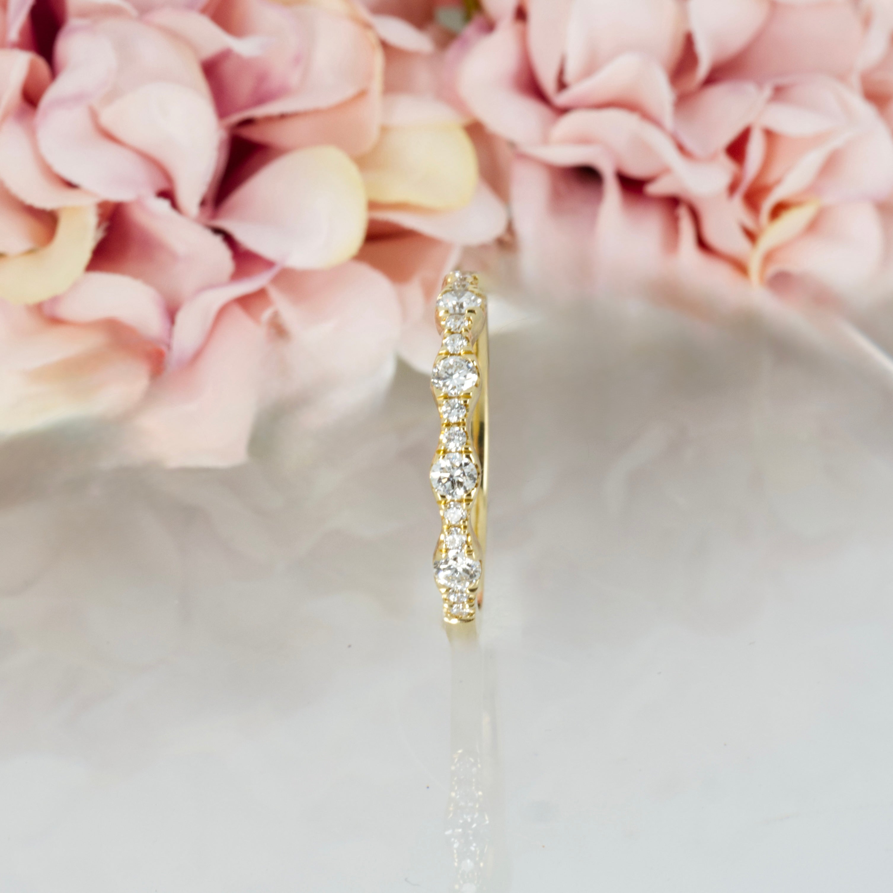 18ct Yellow Gold 0.42ct Round Brilliant Cut Diamond Claw Set Half Eternity Ring