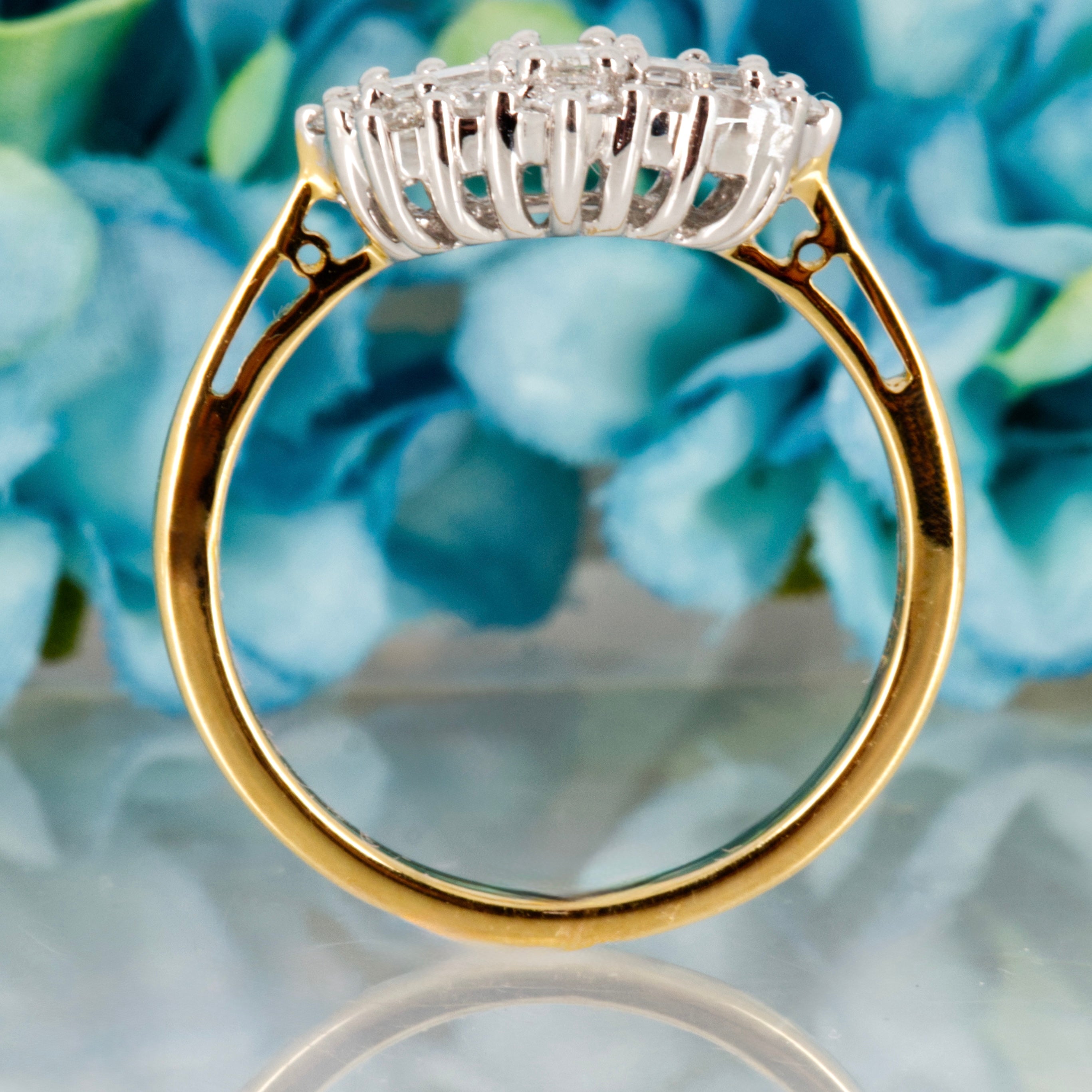 18ct Yellow Gold 0.50ct Round Brilliant & Baguette Cut Diamond Cluster Ring