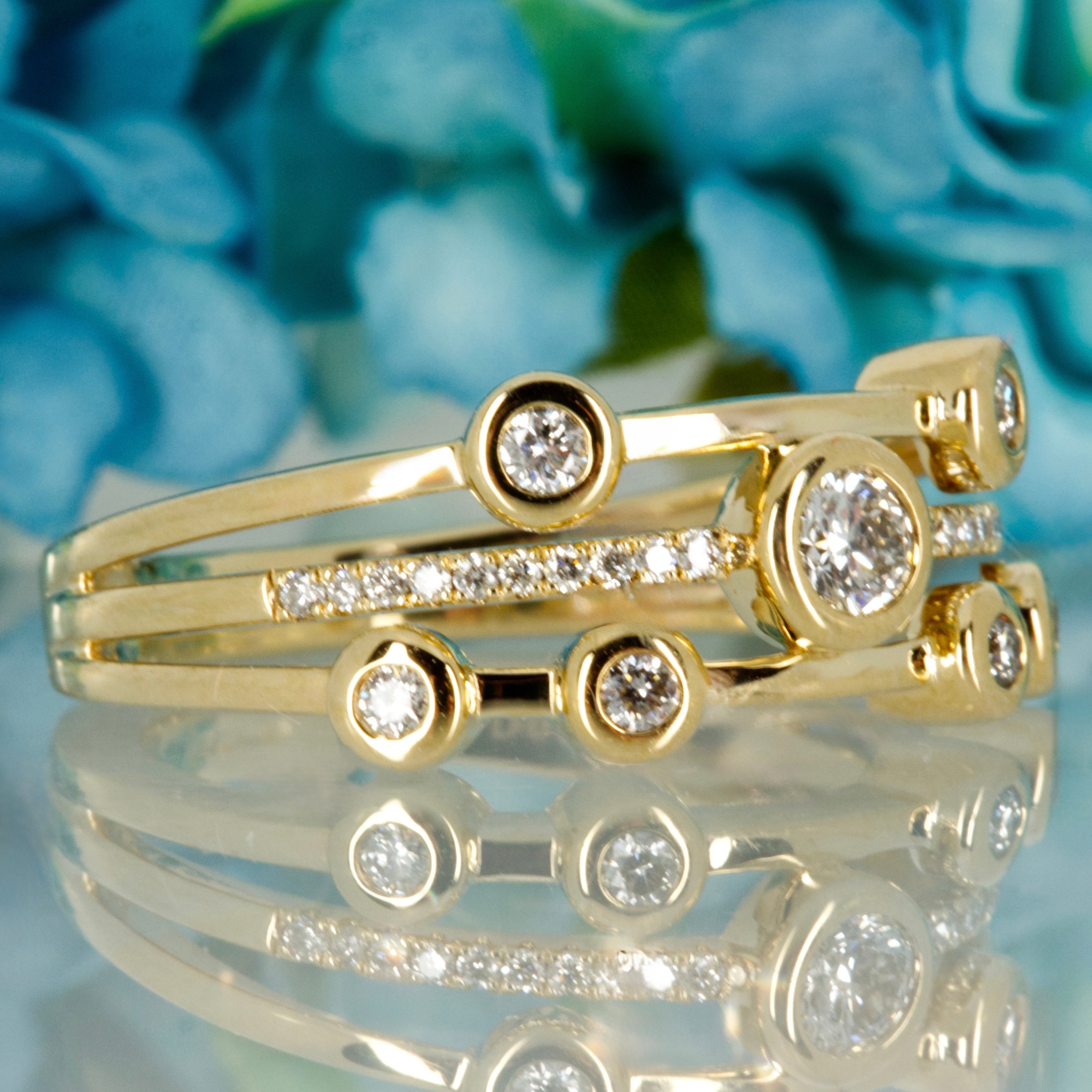 9ct Yellow Gold 0.34ct Round Brilliant Cut Diamond Bubble Ring