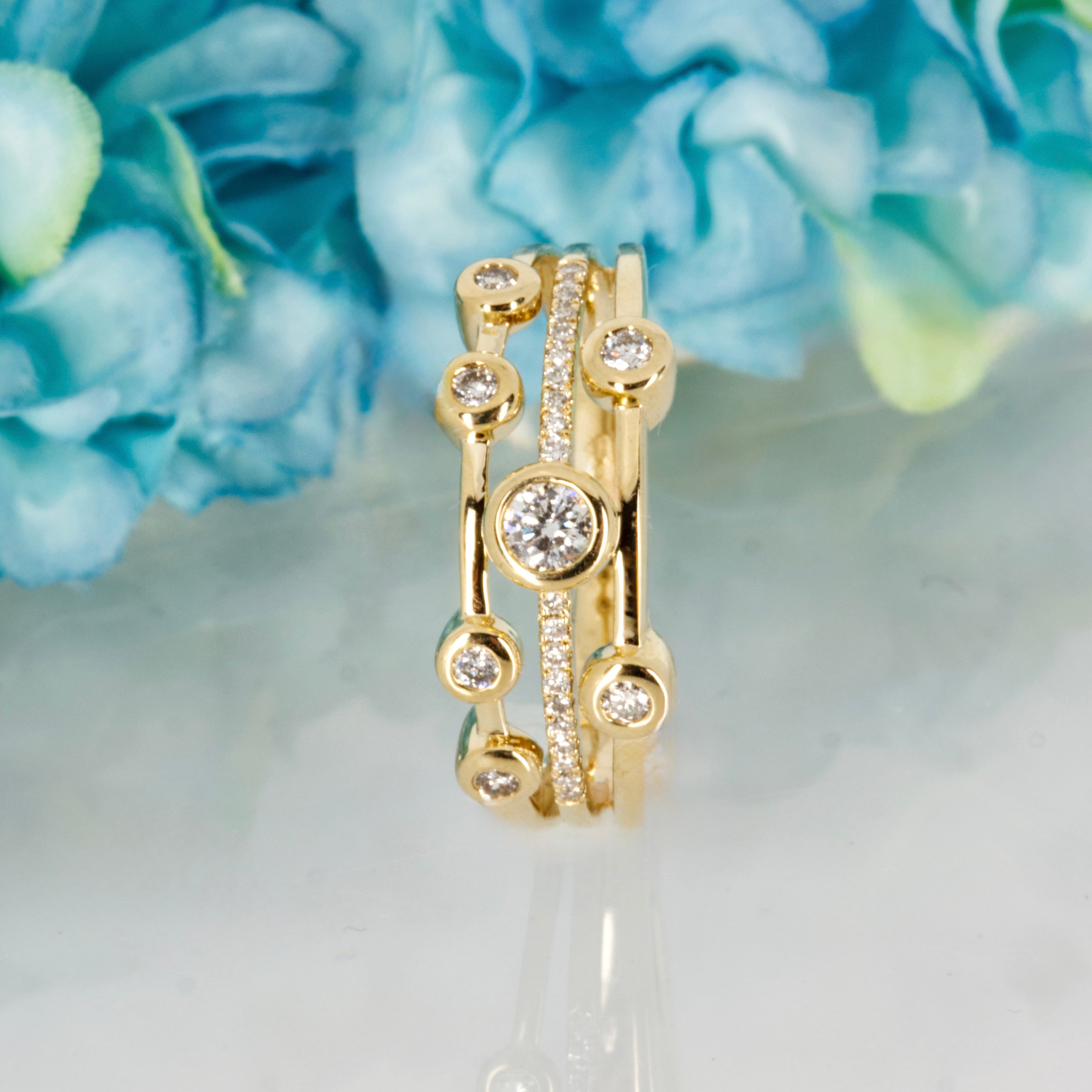 9ct Yellow Gold 0.34ct Round Brilliant Cut Diamond Bubble Ring