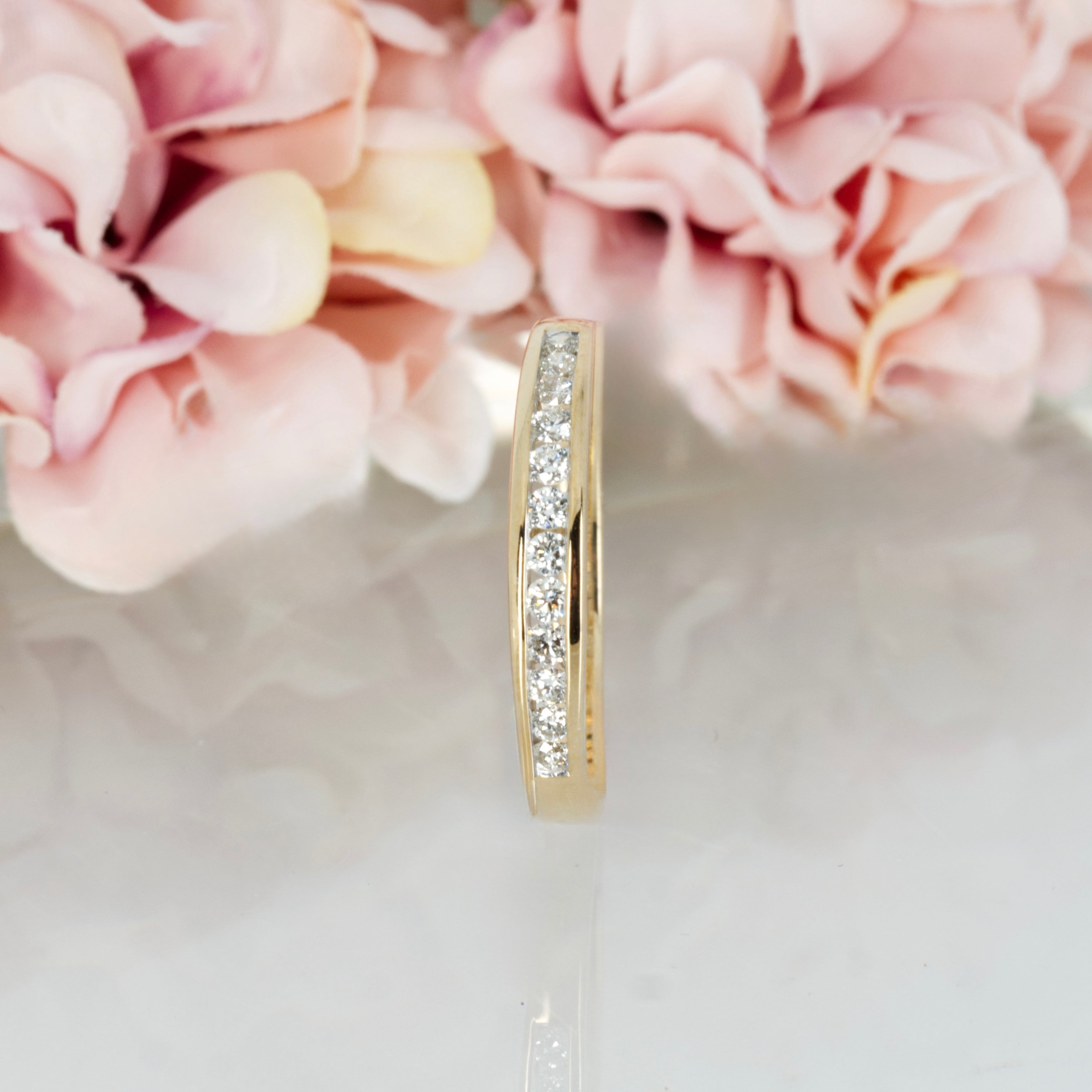9ct Yellow Gold 0.25ct Round Brilliant Cut Diamond Channel Set Half Eternity Ring
