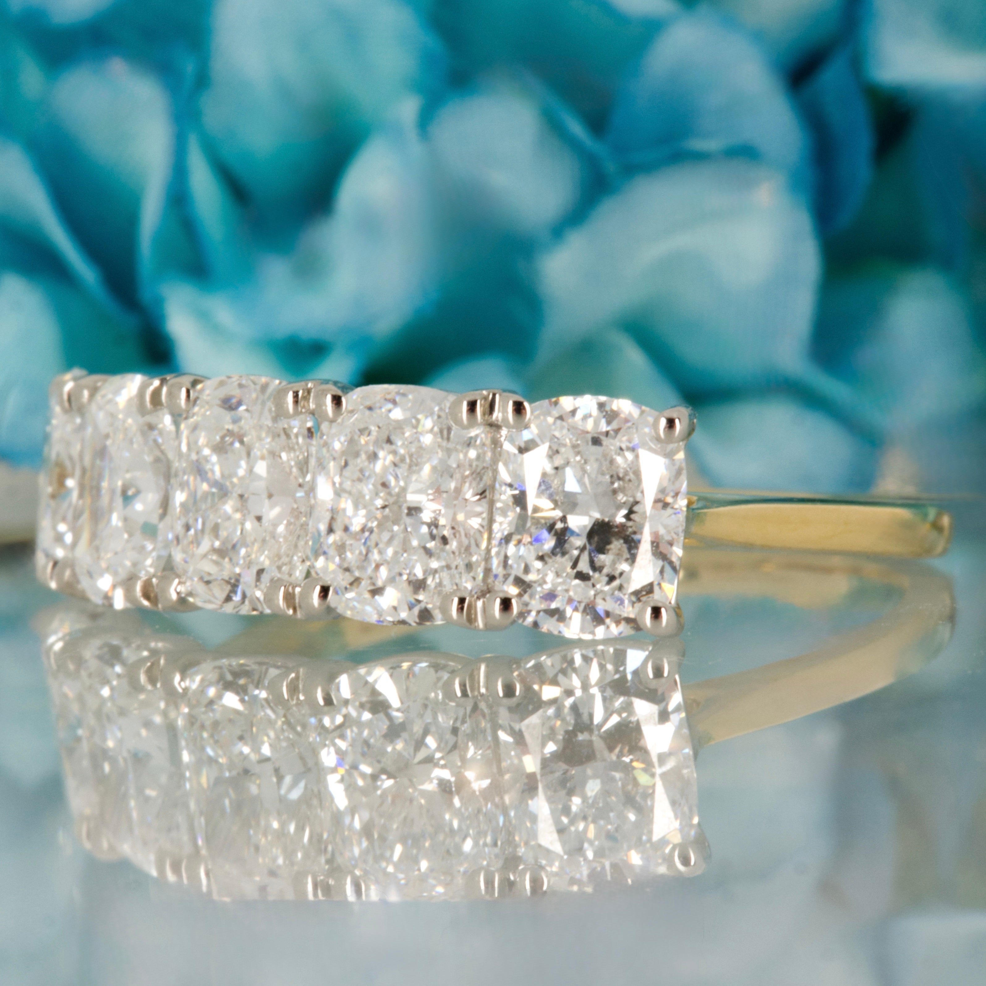 9ct Yellow Gold 3.61ct Cushion Cut Lab Grown Diamond Five Stone Ring