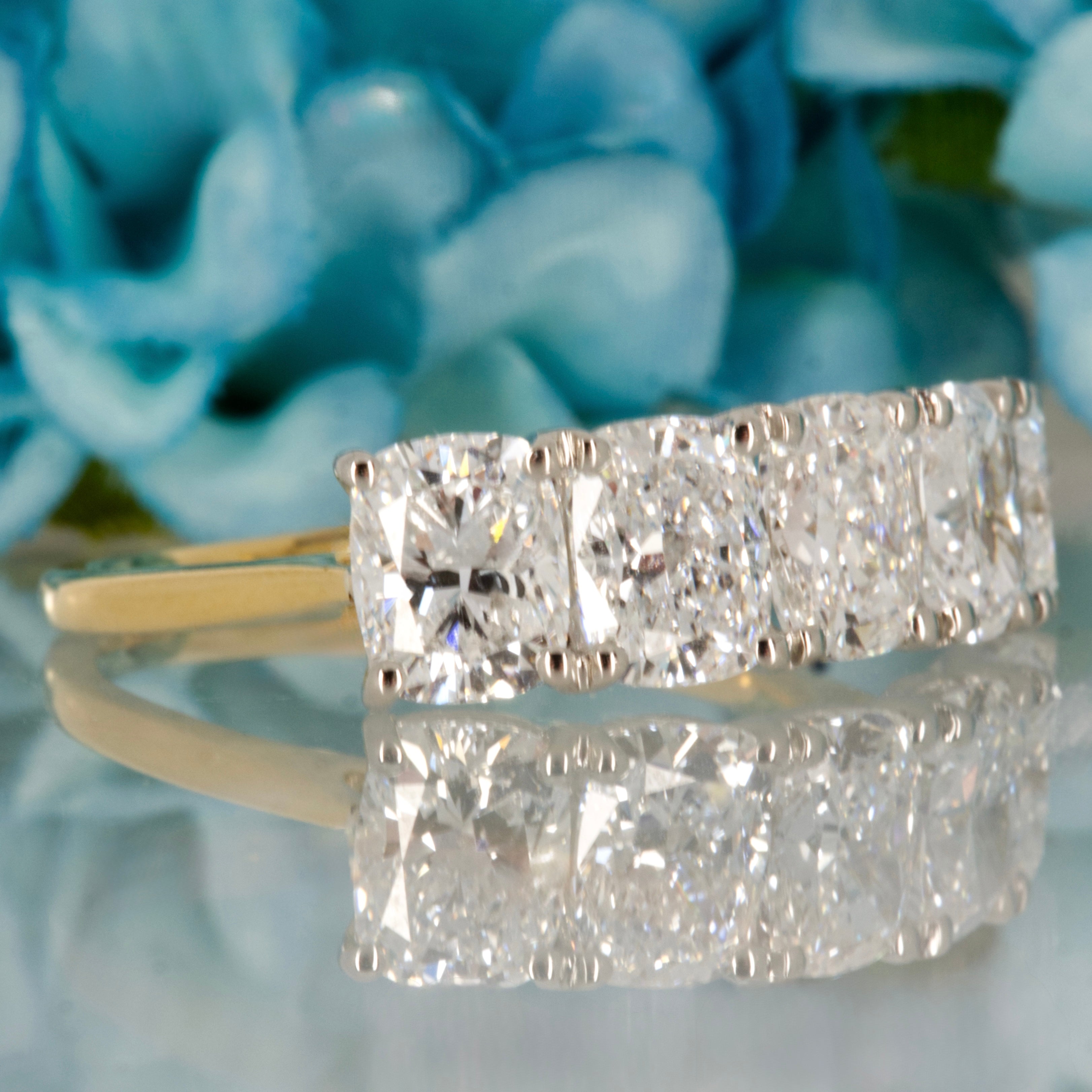 9ct Yellow Gold 3.61ct Cushion Cut Lab Grown Diamond Five Stone Ring