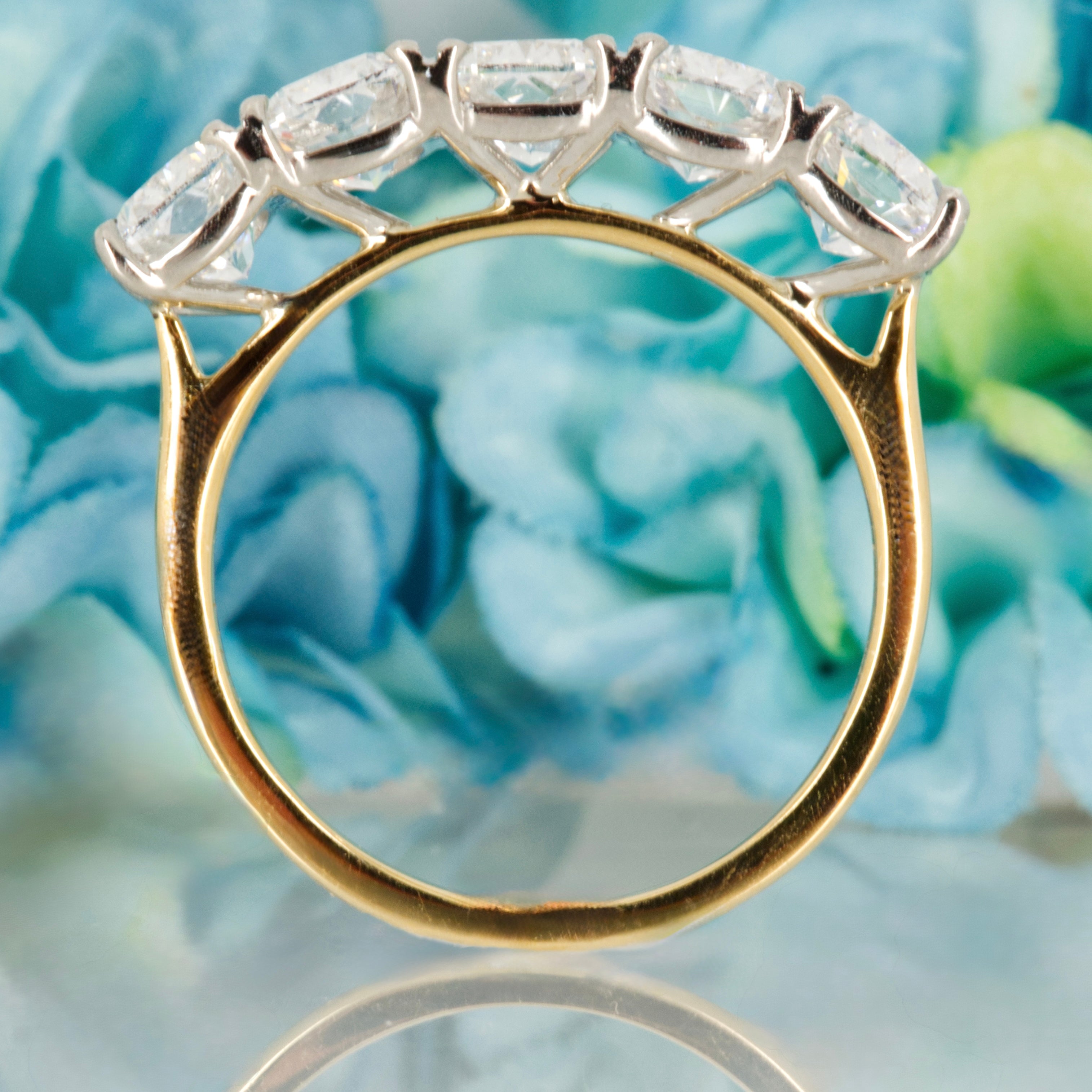 9ct Yellow Gold 3.61ct Cushion Cut Lab Grown Diamond Five Stone Ring