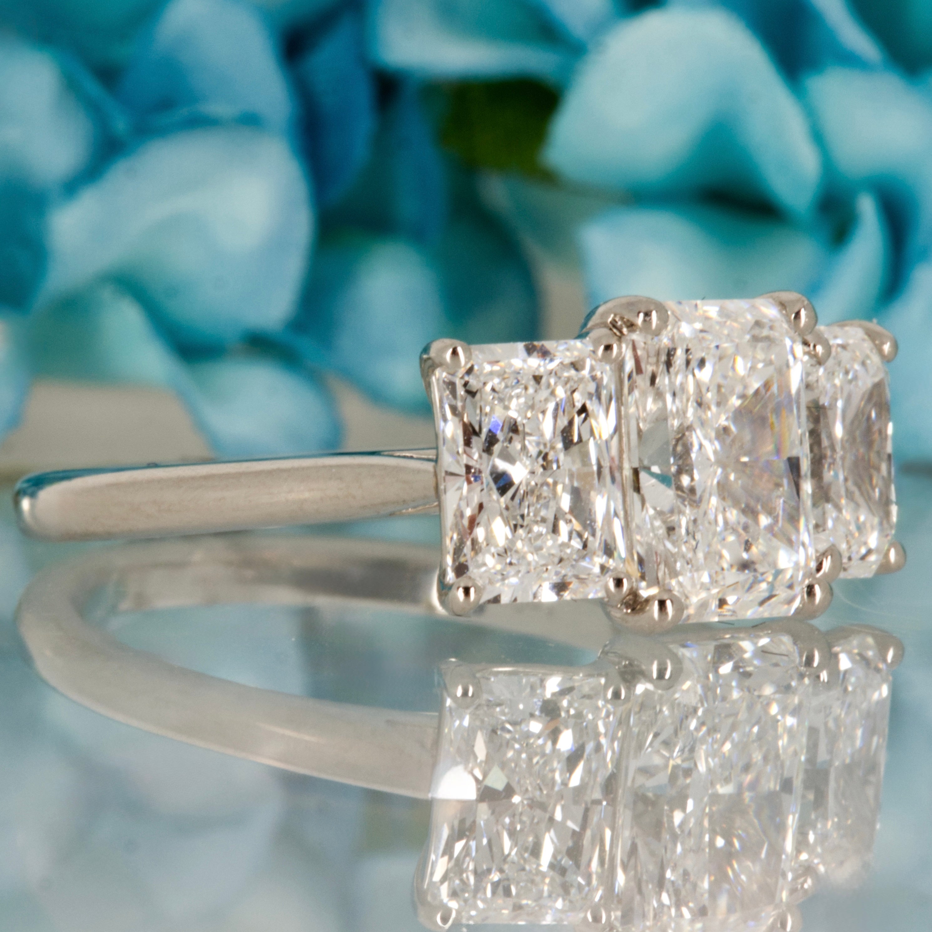 Platinum 3.12ct Radiant Cut Lab Grown Diamond Trilogy Ring