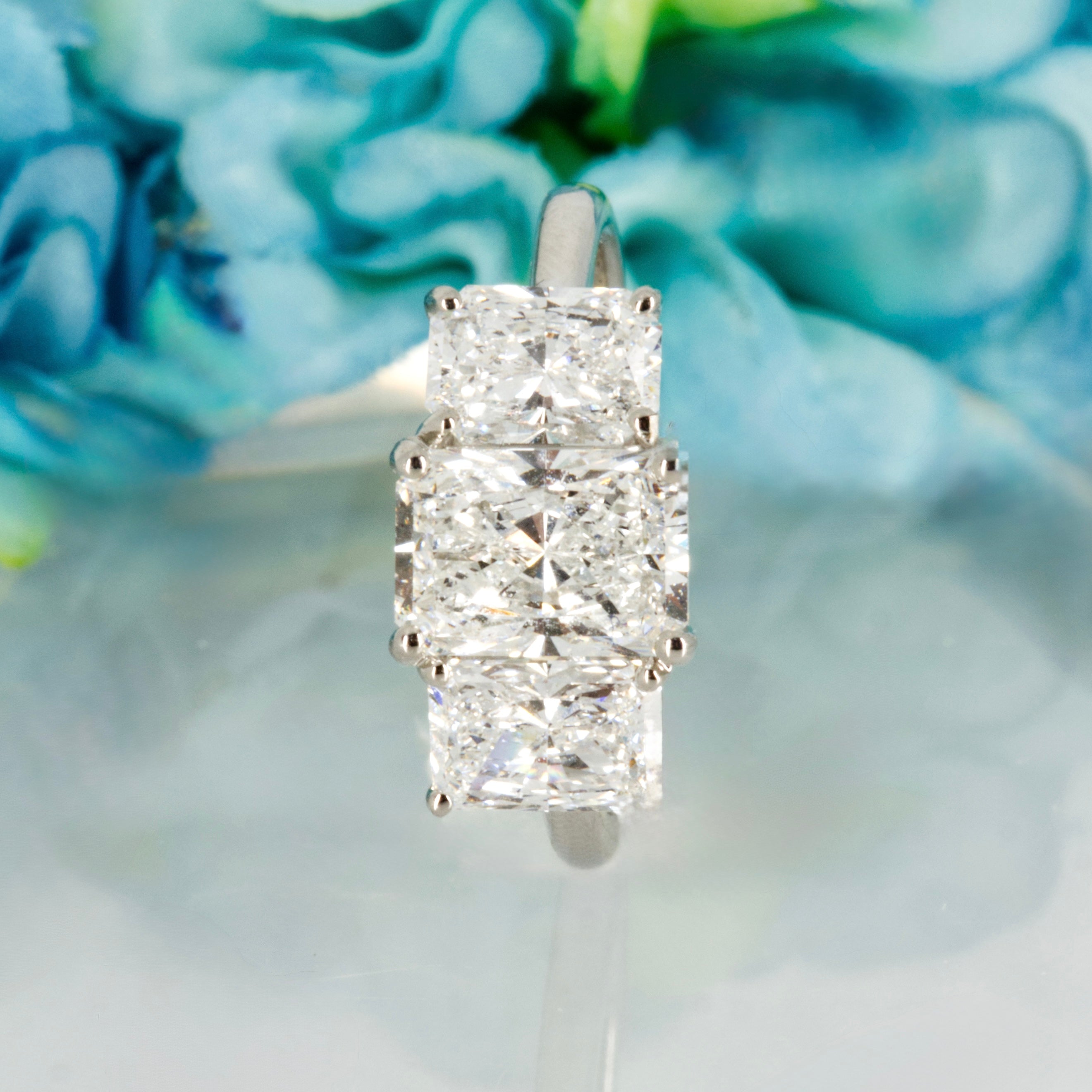 Platinum 3.12ct Radiant Cut Lab Grown Diamond Trilogy Ring