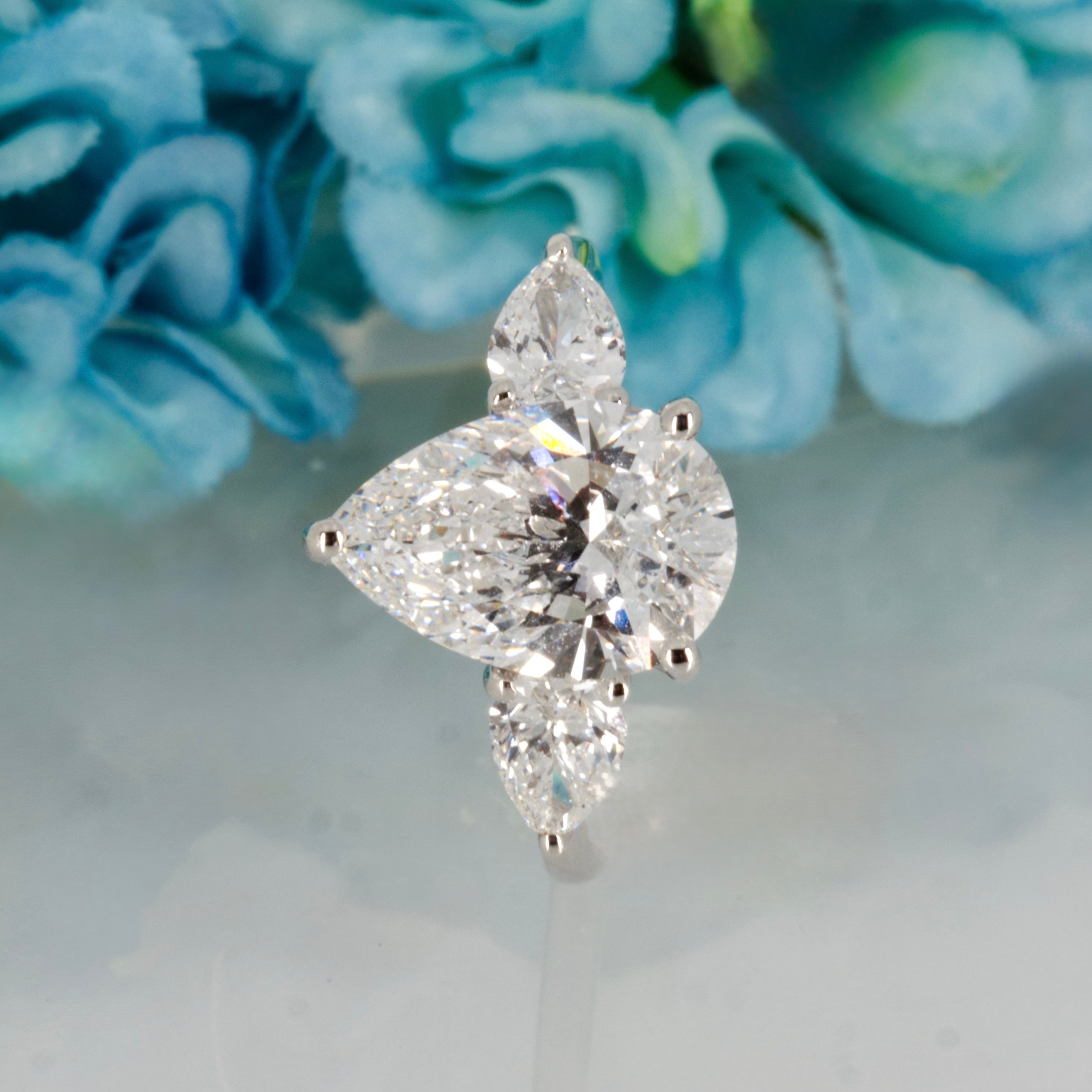 Platinum 3.75ct Pear Cut Lab Grown Diamond Trilogy Ring