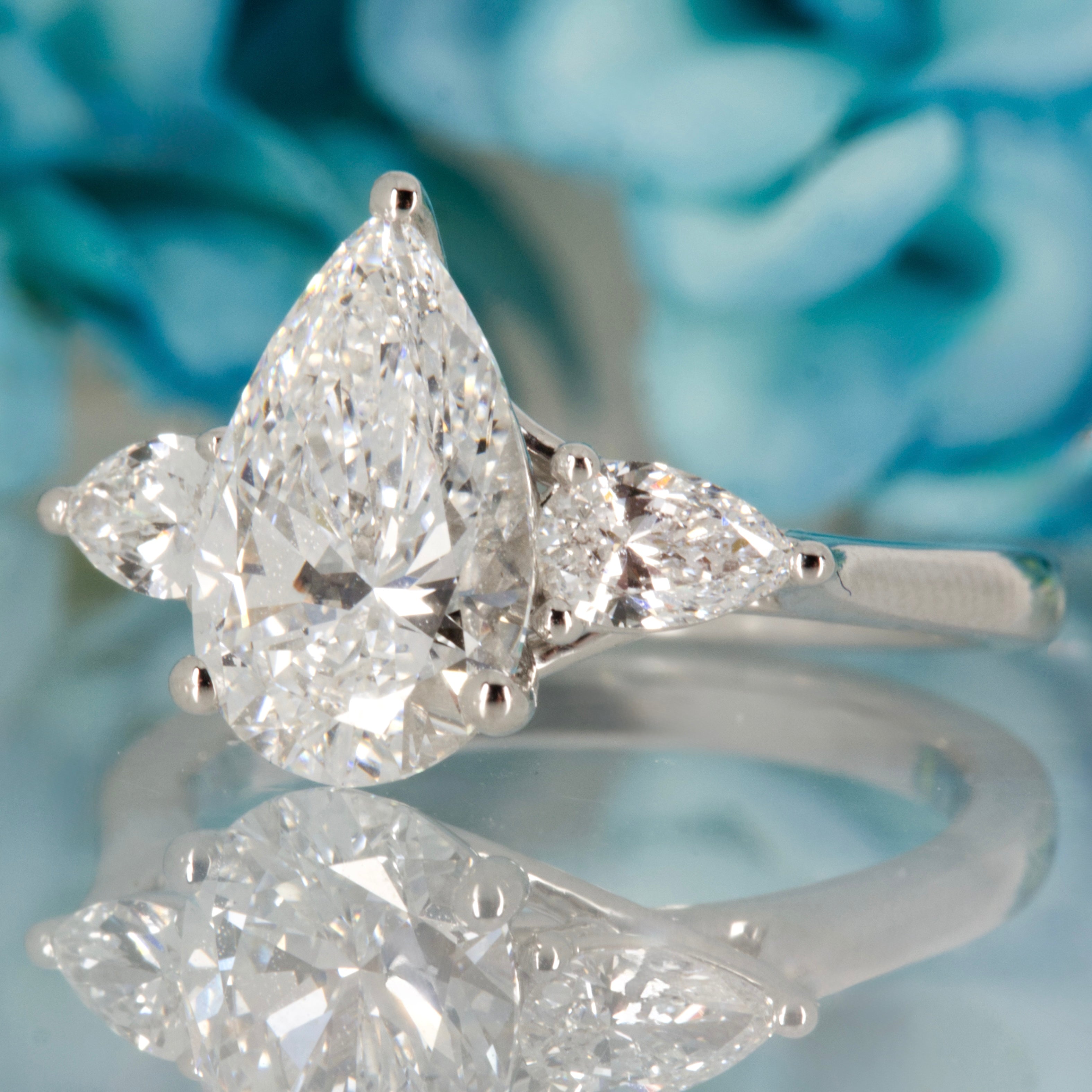 Platinum 2.42ct Pear Cut Lab Grown Diamond Trilogy Ring