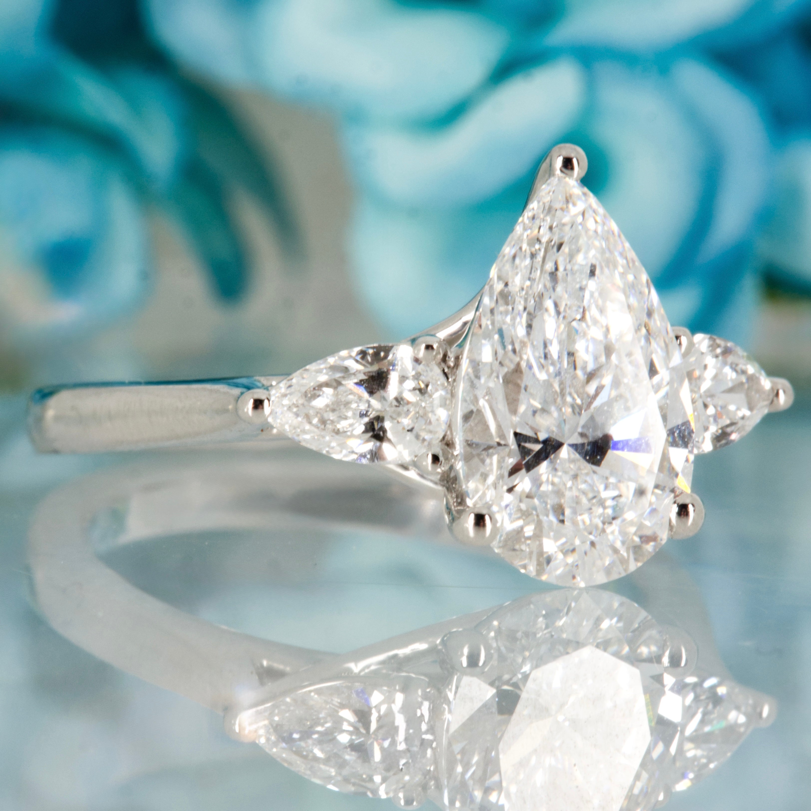 Platinum 2.42ct Pear Cut Lab Grown Diamond Trilogy Ring