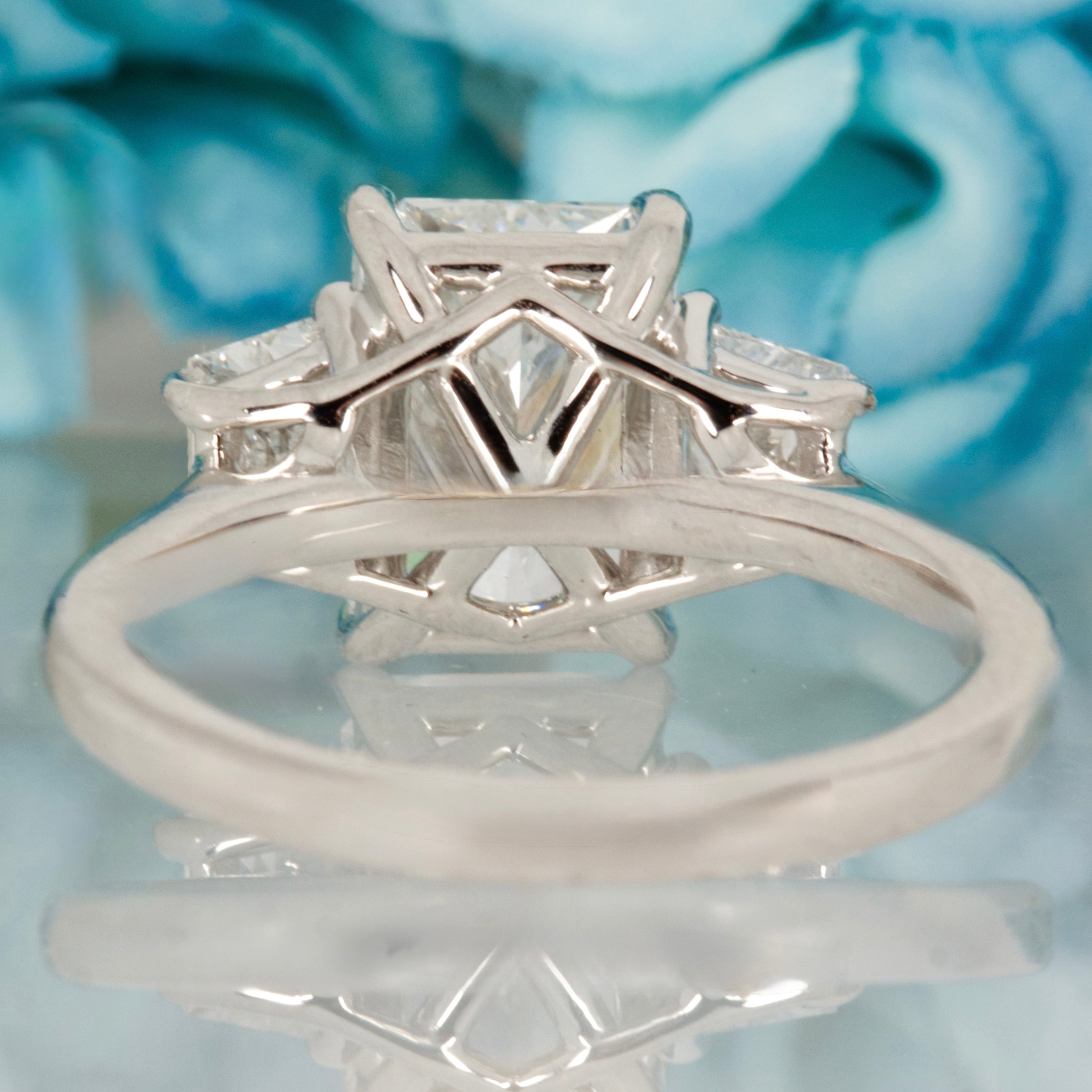 Platinum 3.25ct Radiant & Trapezium Cut Lab Grown Diamond Trilogy Ring
