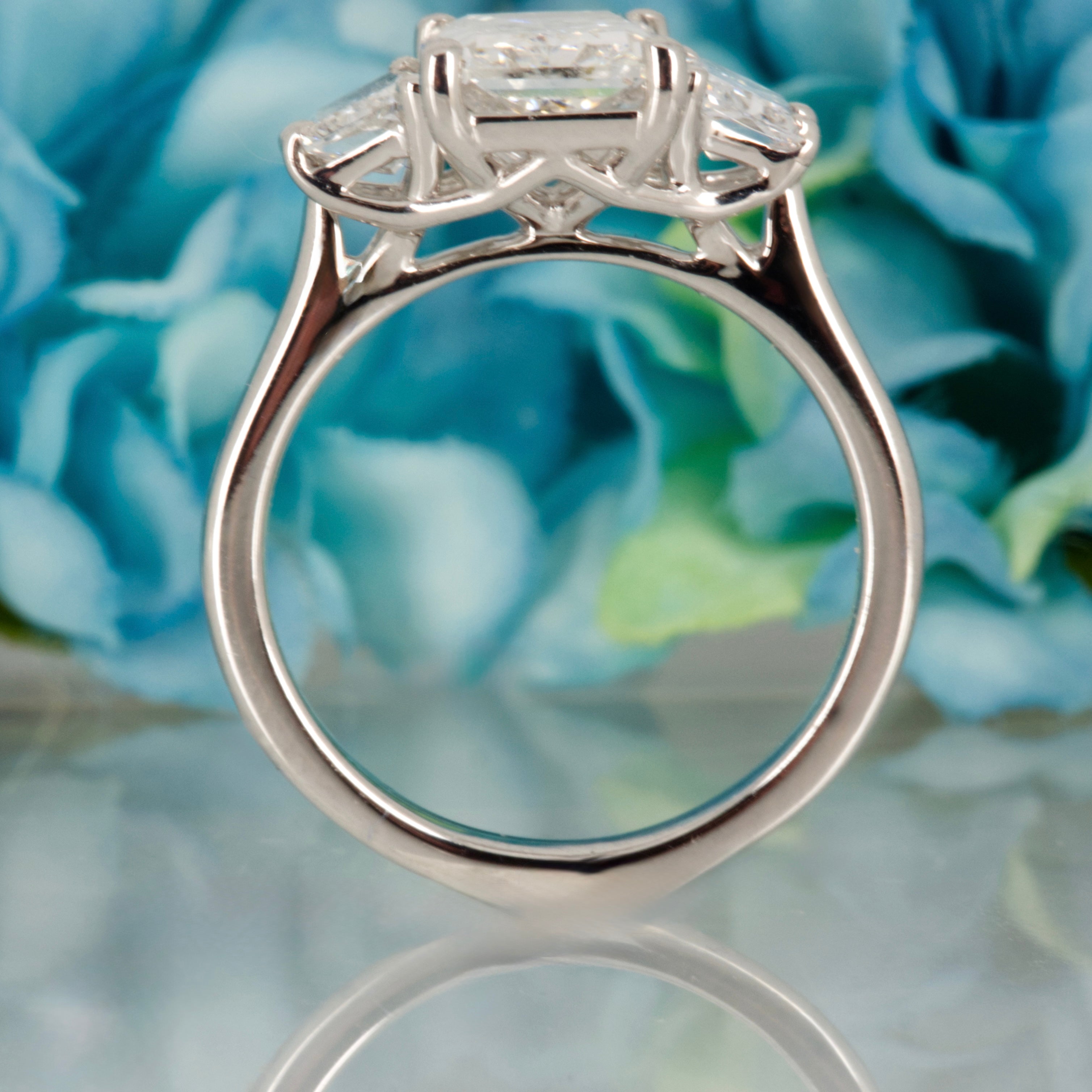 Platinum 3.25ct Radiant & Trapezium Cut Lab Grown Diamond Trilogy Ring