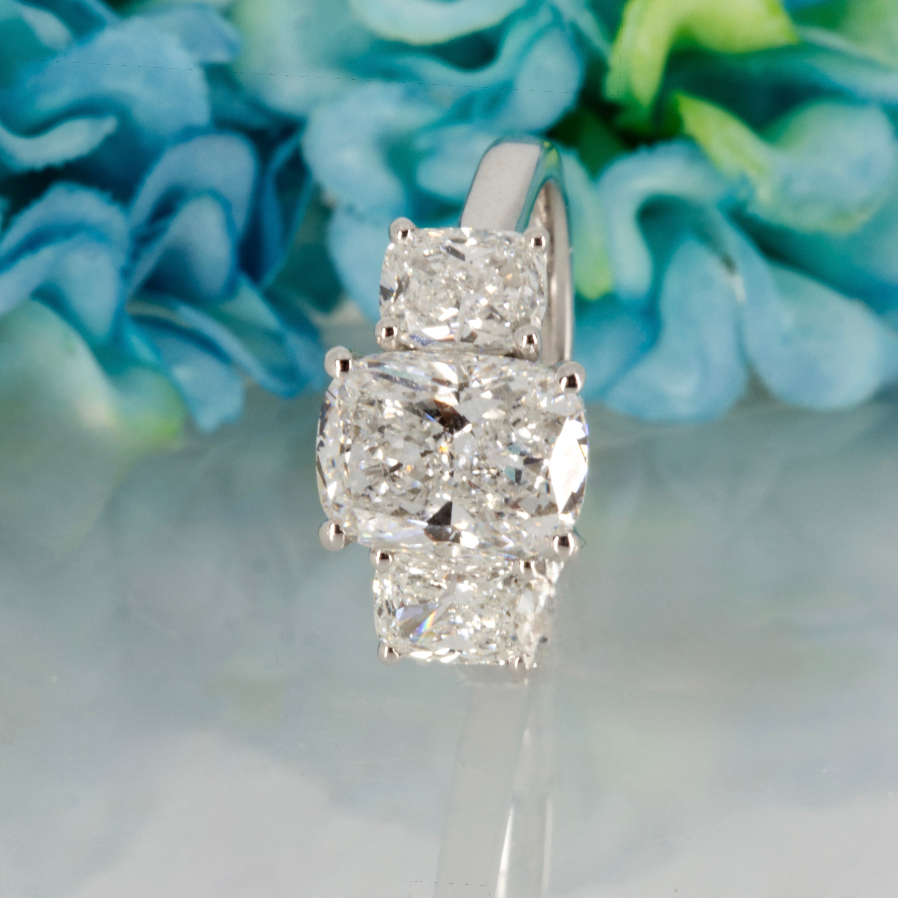 Platinum 4.29ct Cushion Cut Lab Grown Diamond Trilogy Ring