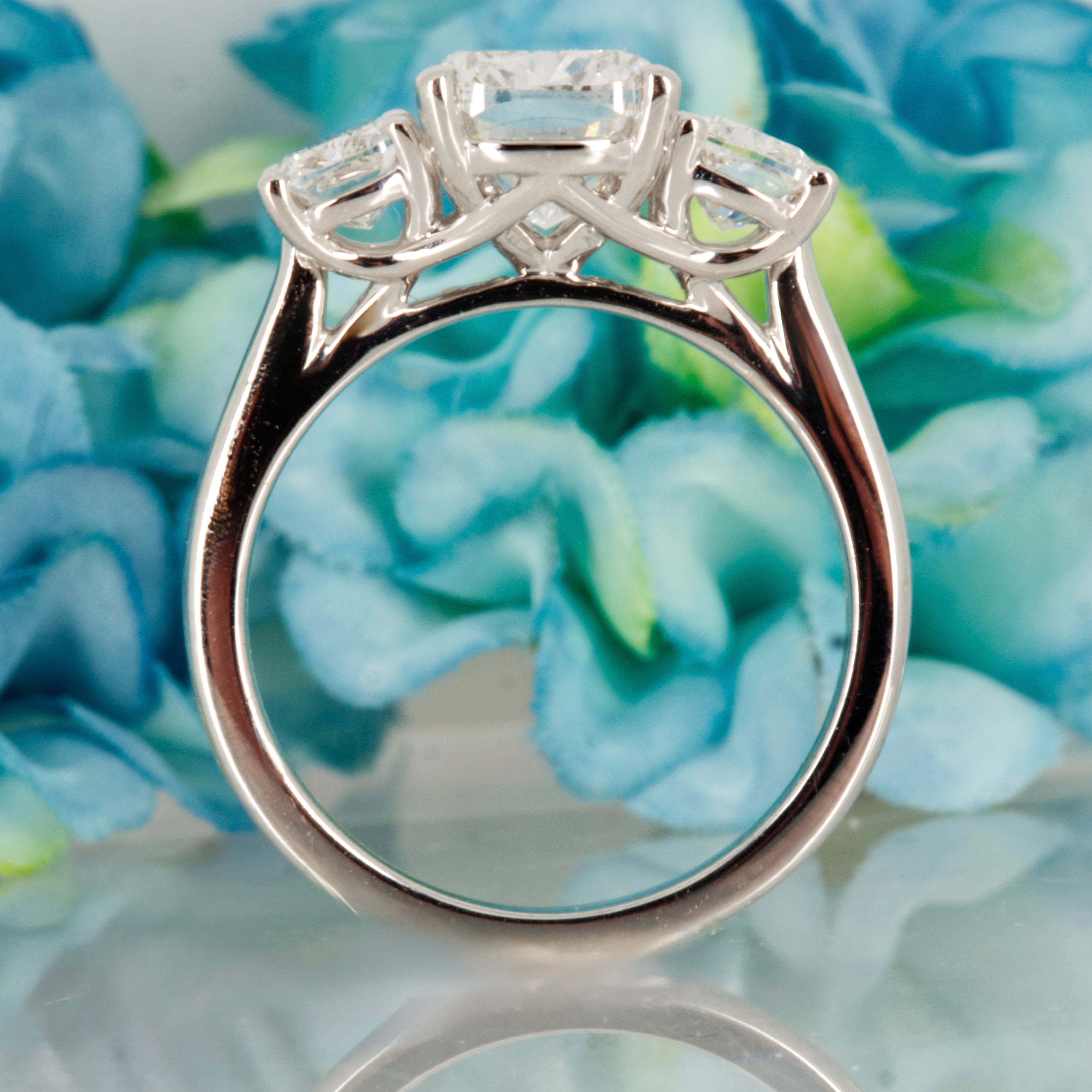 Platinum 4.29ct Cushion Cut Lab Grown Diamond Trilogy Ring