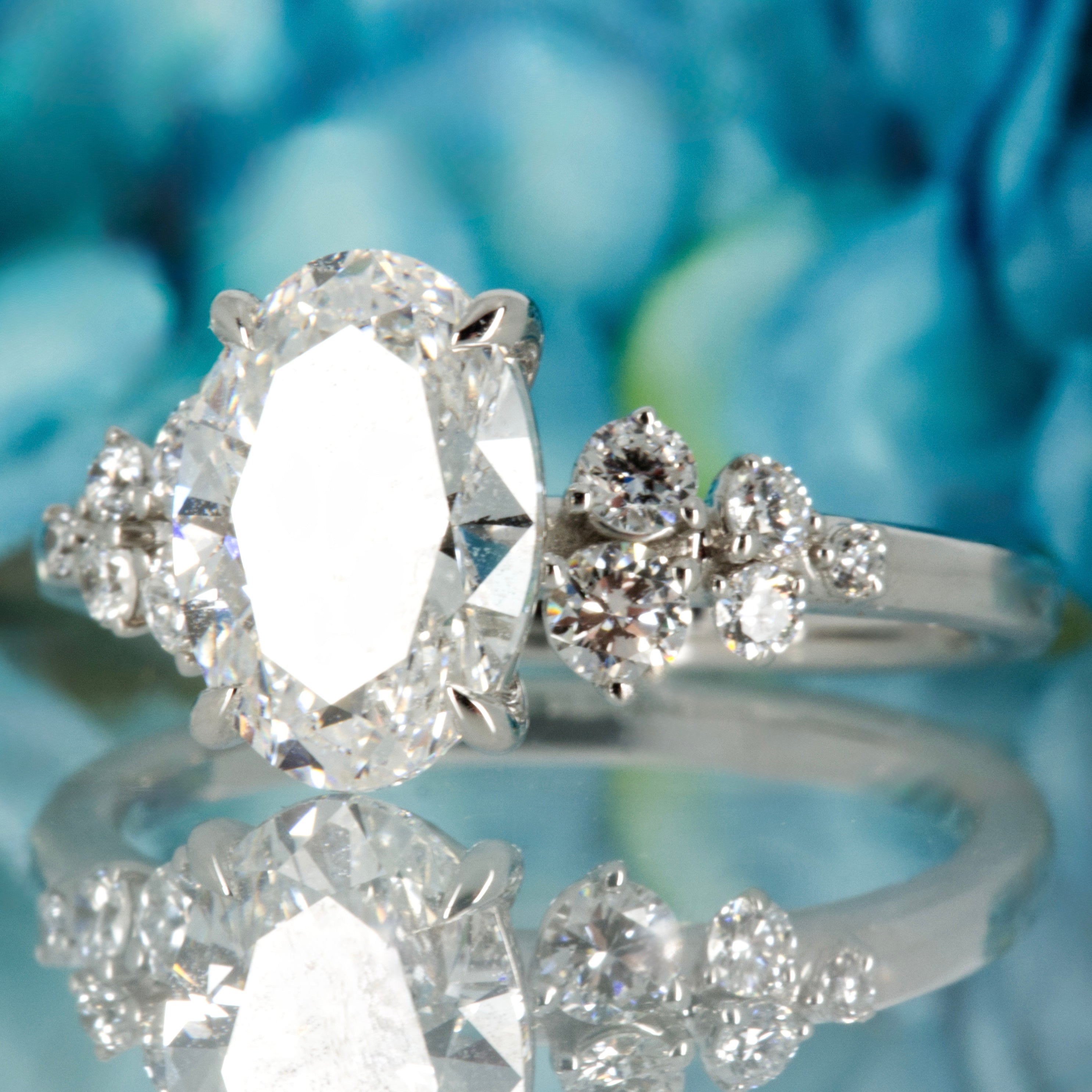 Platinum 2.35ct Oval & Round Brilliant Cut Lab Grown Diamond Dress Ring
