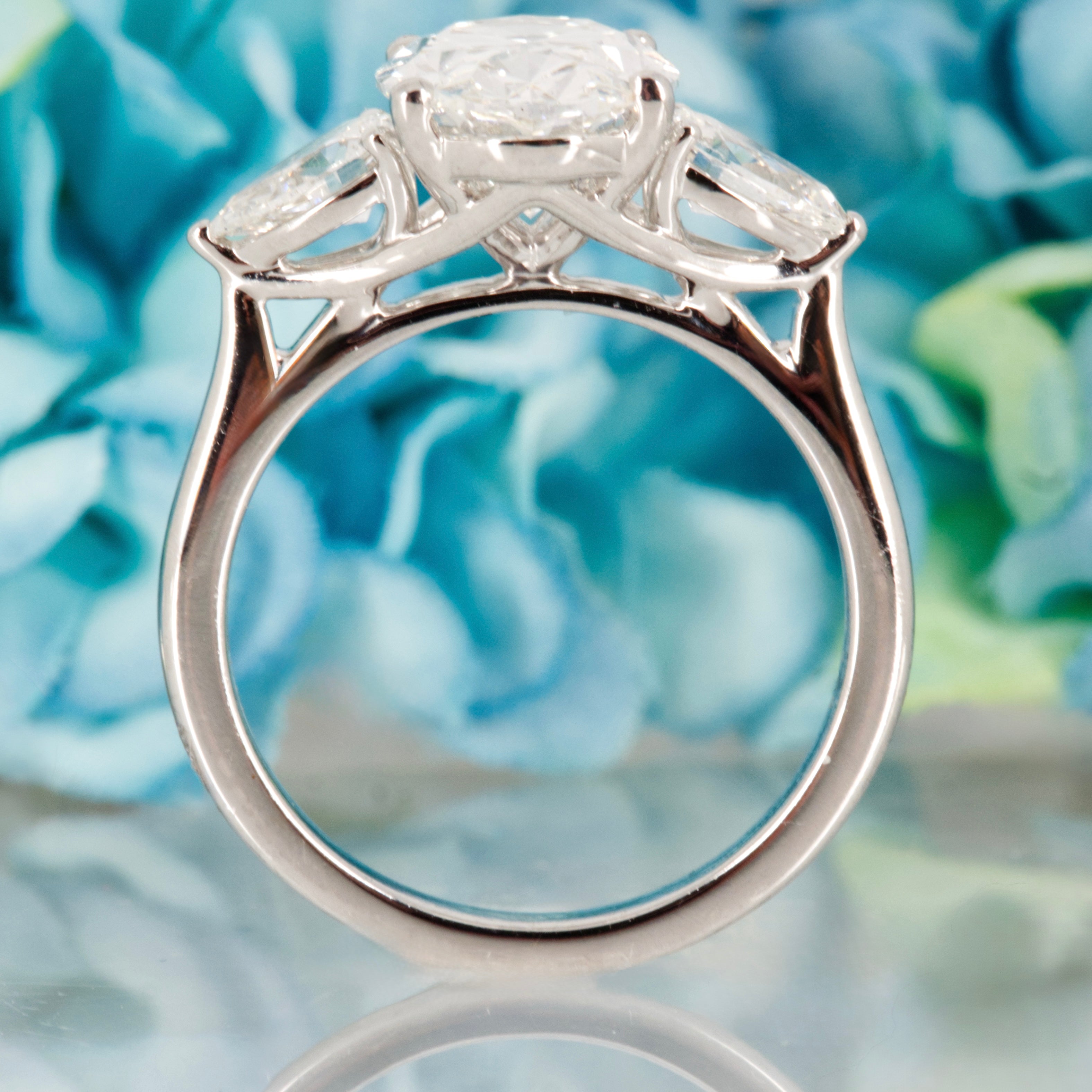 Platinum 3.69ct Oval & Pear Cut Lab Grown Diamond Trilogy Ring