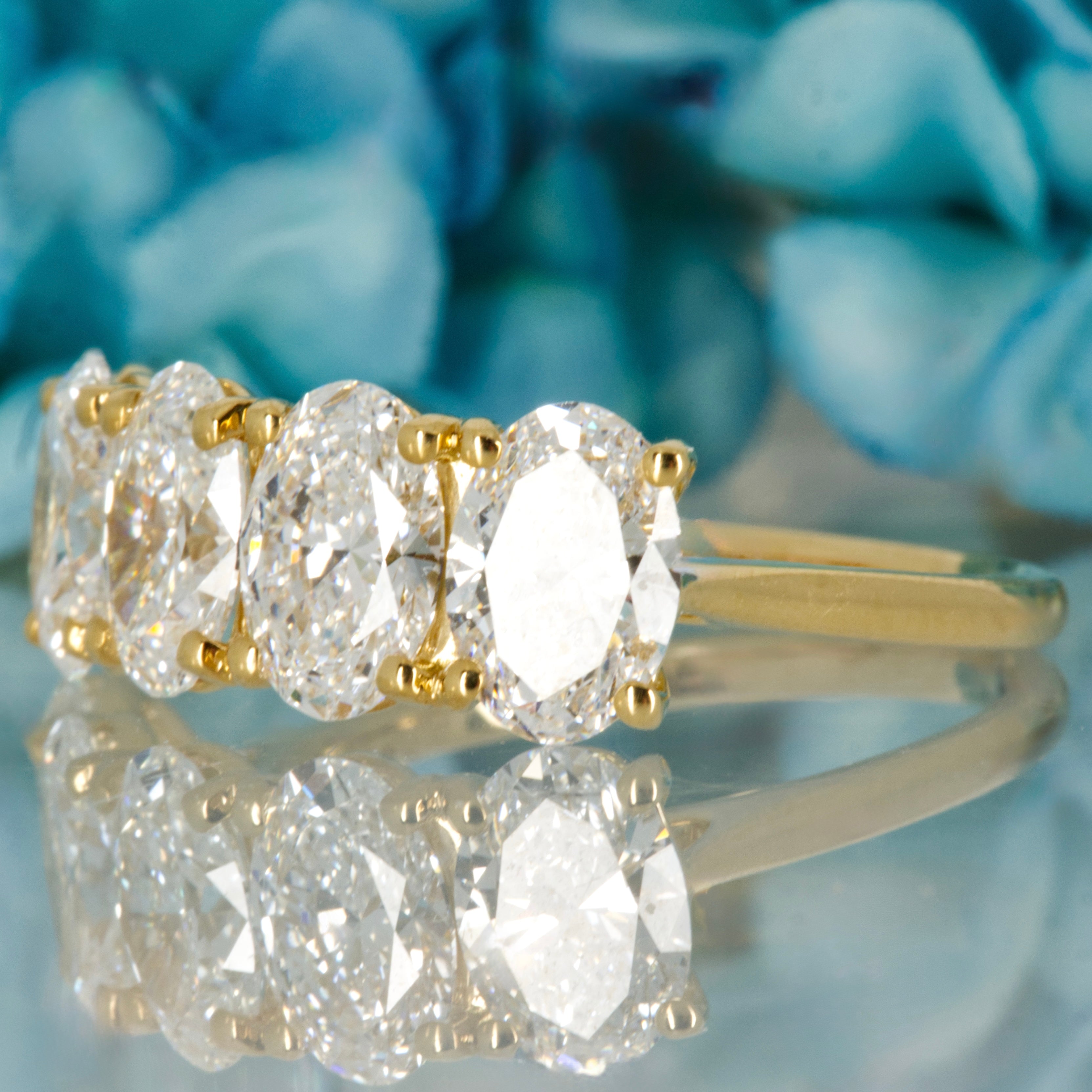 18ct Yellow Gold 3.64ct Oval Cut Lab Grown Diamond Five Stone Ring