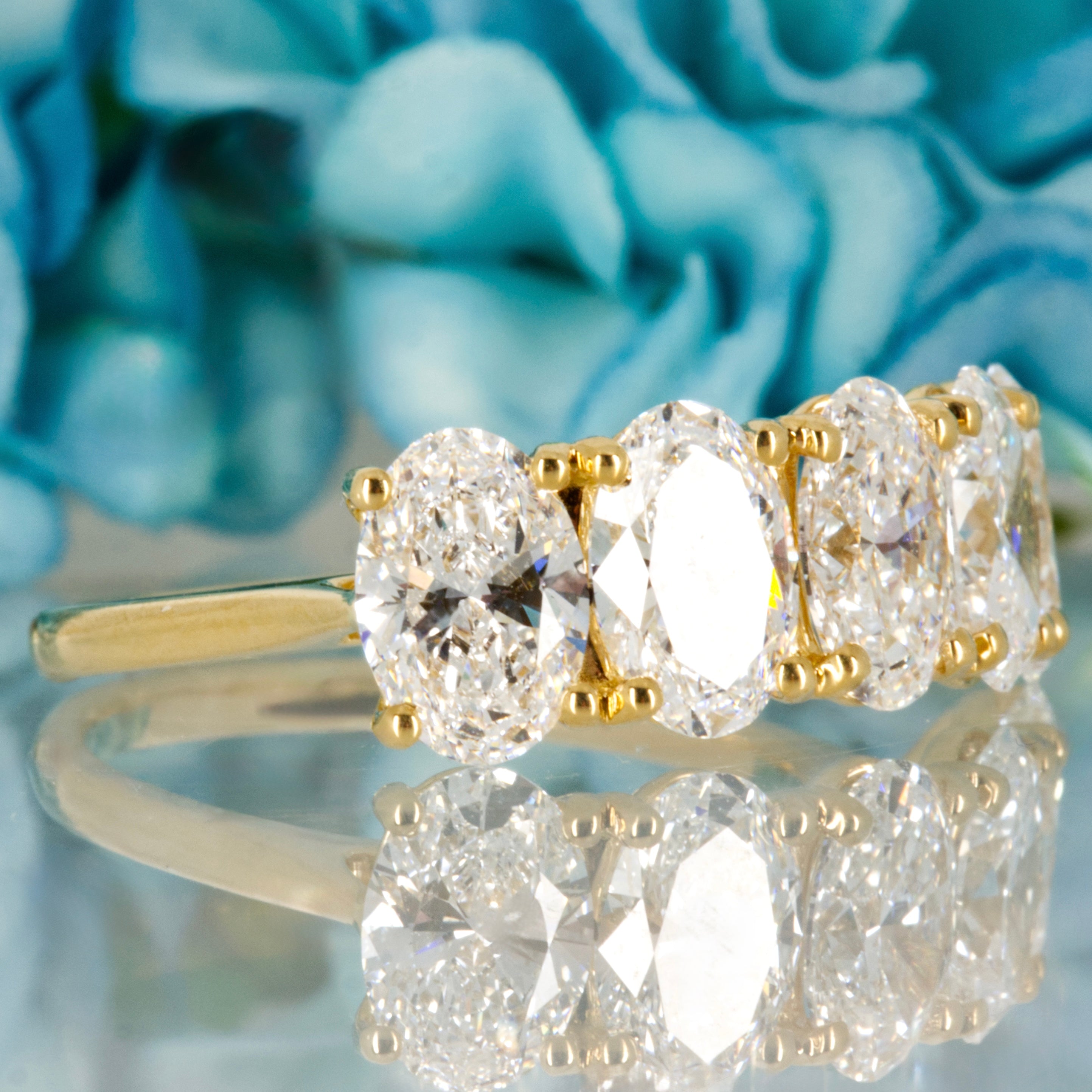 18ct Yellow Gold 3.64ct Oval Cut Lab Grown Diamond Five Stone Ring