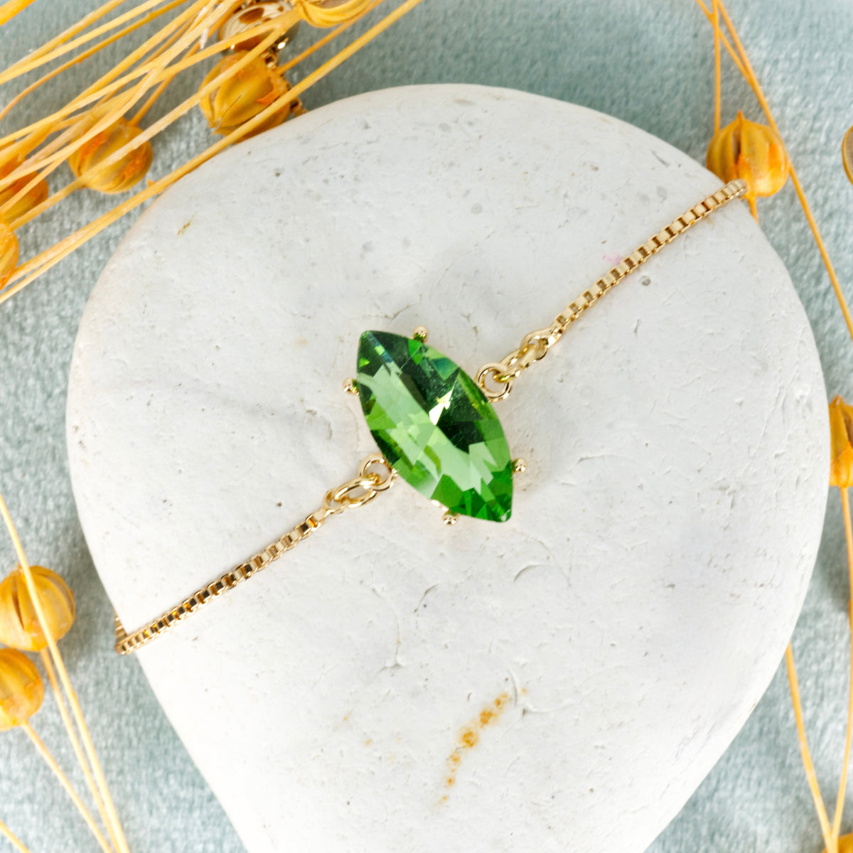 Gold Plated Marquise Cut Green Cubic Zirconia Set Bracelet