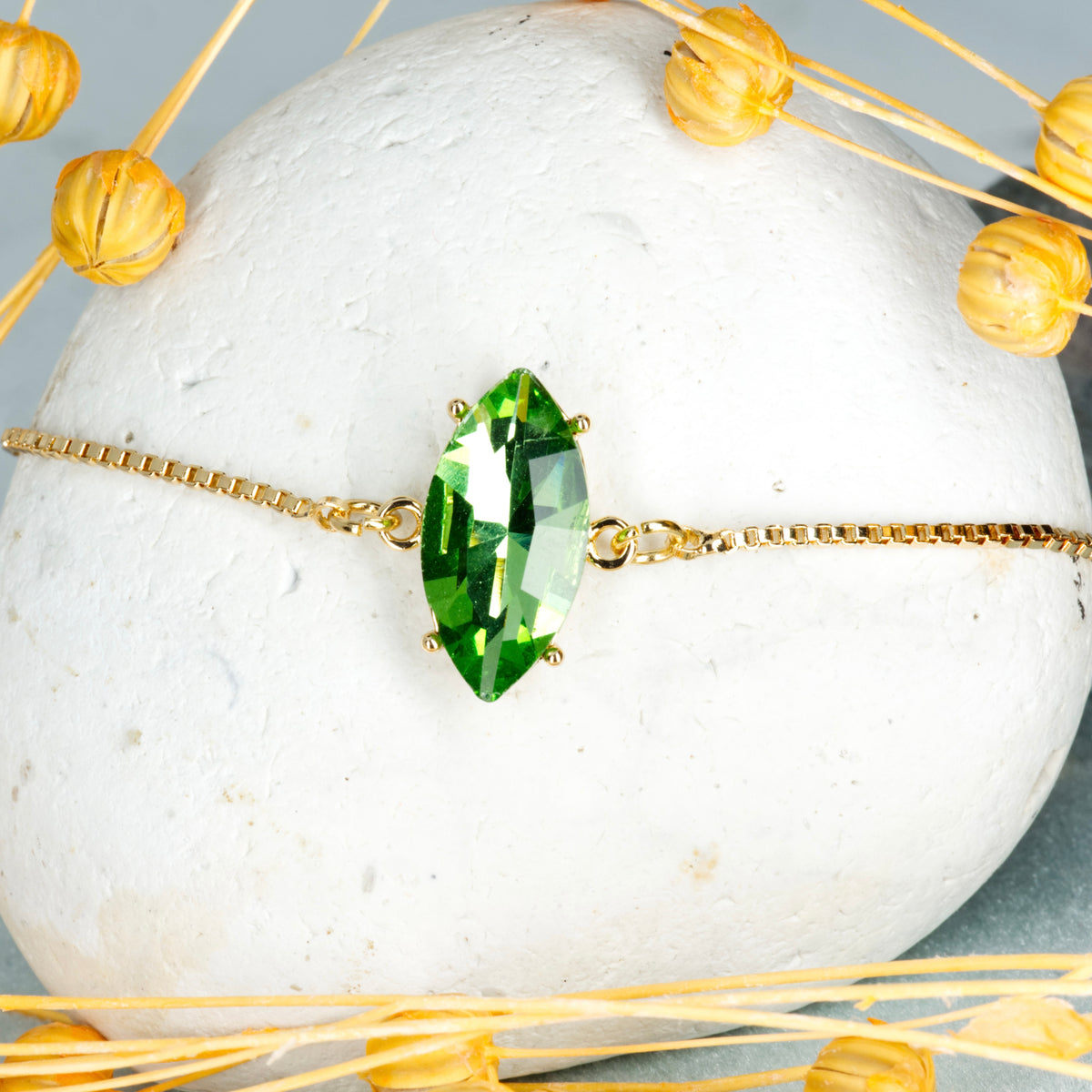 Gold Plated Marquise Cut Green Cubic Zirconia Set Bracelet