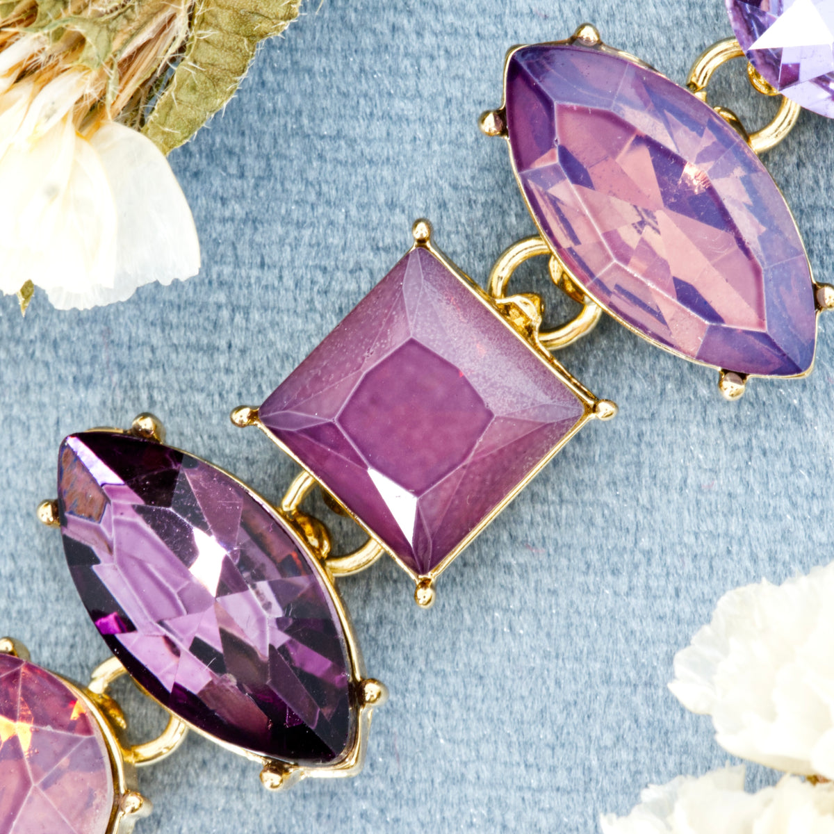 Gold Plated Purple Cubic Zirconia Set Bracelet