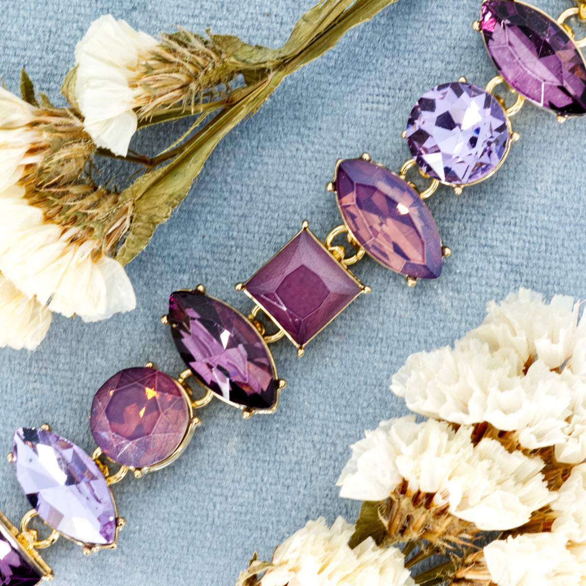 Gold Plated Purple Cubic Zirconia Set Bracelet