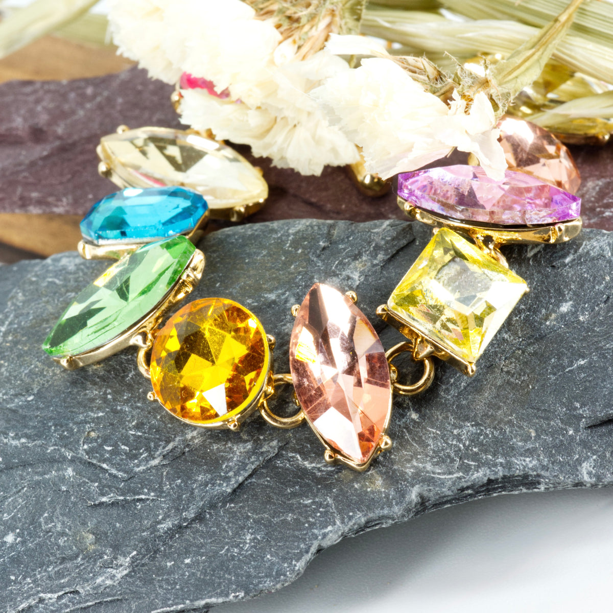 Gold Plated Multi-Coloured Cubic Zirconia Set Bracelet