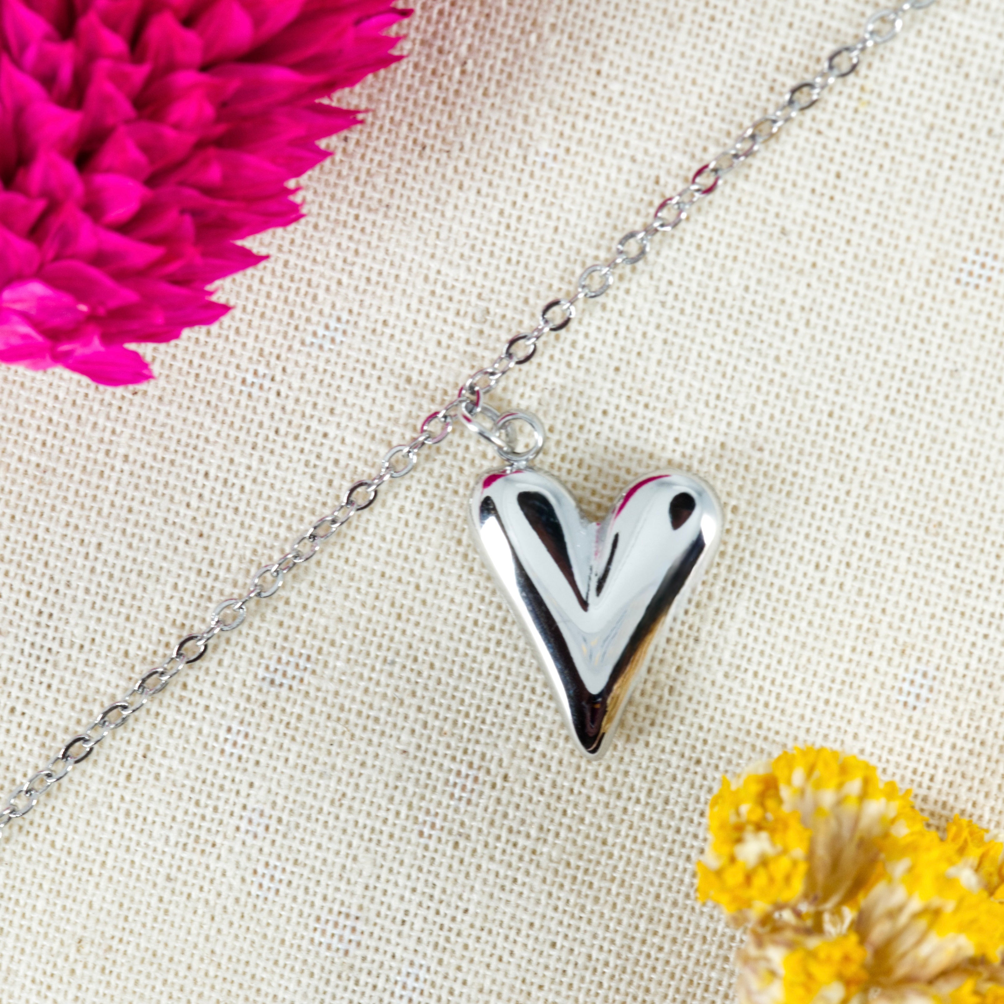 Rhodium Plated Heart Bracelet