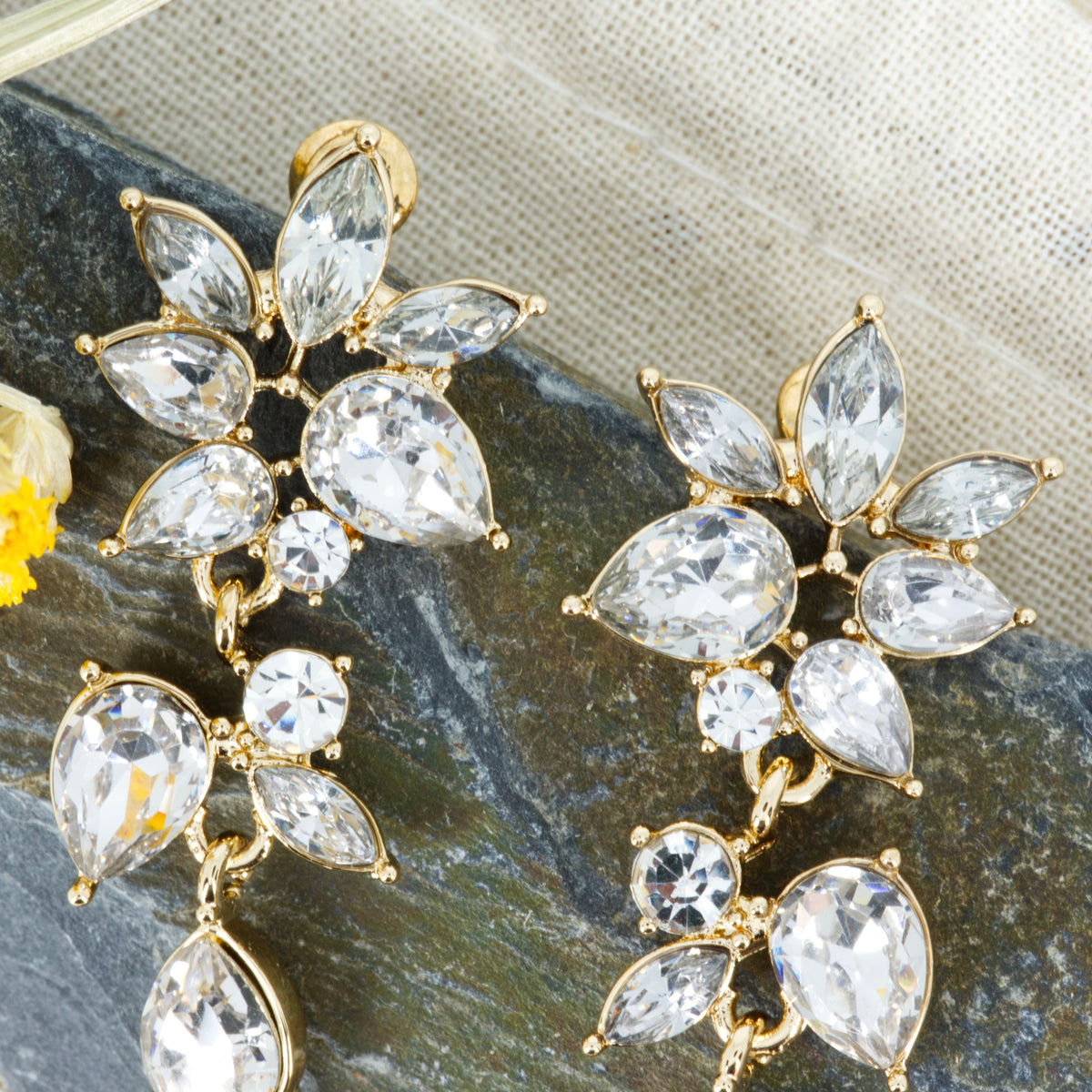 Gold Plated Cubic Zirconia Set Drop Earrings