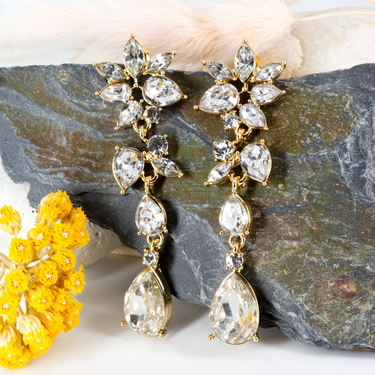 Gold Plated Cubic Zirconia Set Drop Earrings