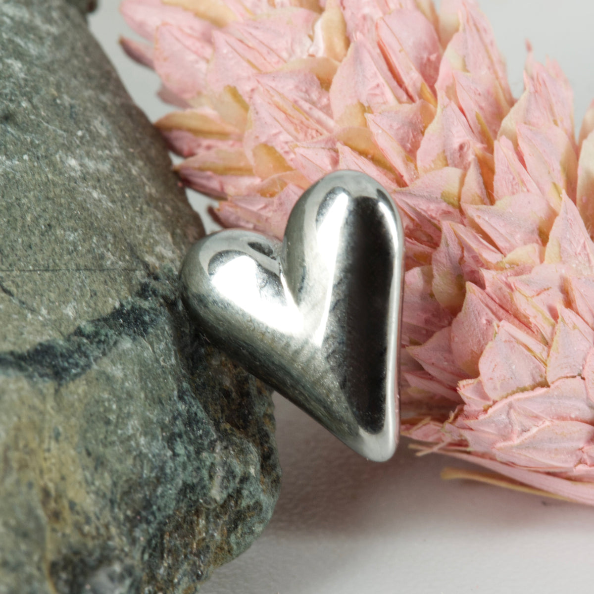 Rhodium Plated Heart Stud Earrings